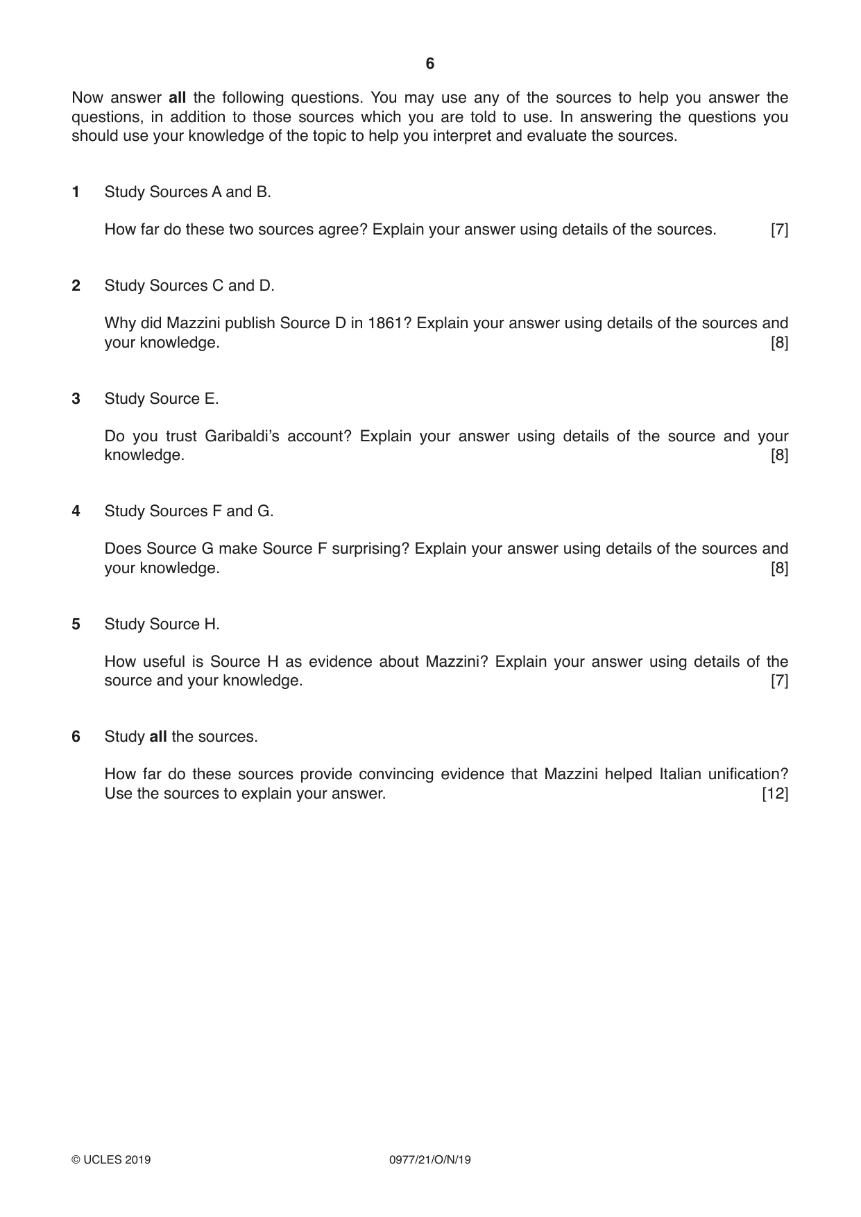 Cambridge IGCSE History (9-1) 0977 2019 Oct/Nov Paper 2 · Variant 1 question paper, page 6 of 12