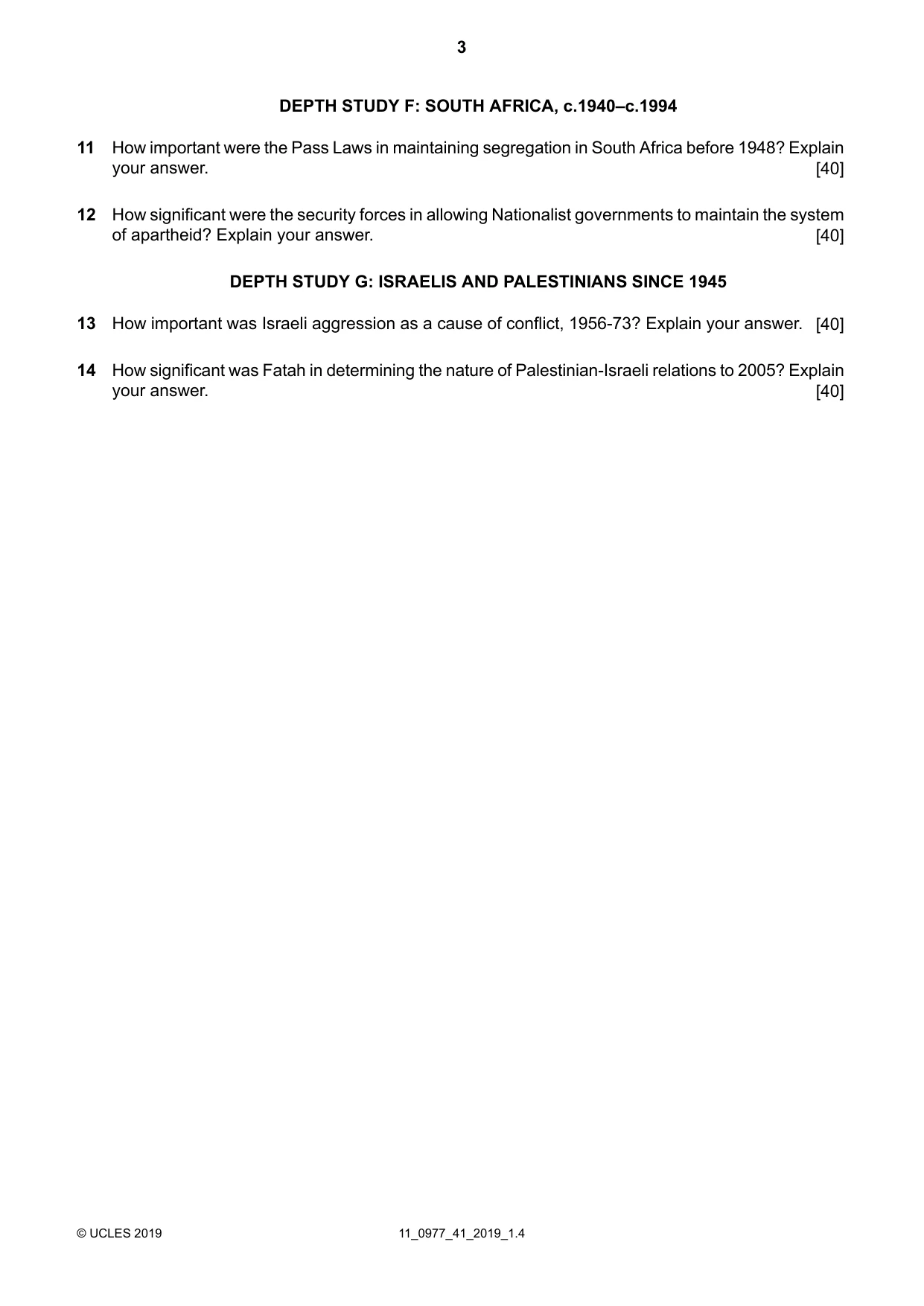 Cambridge IGCSE History (9-1) 0977 2019 Oct/Nov Paper 4 · Variant 1 question paper, page 3 of 4