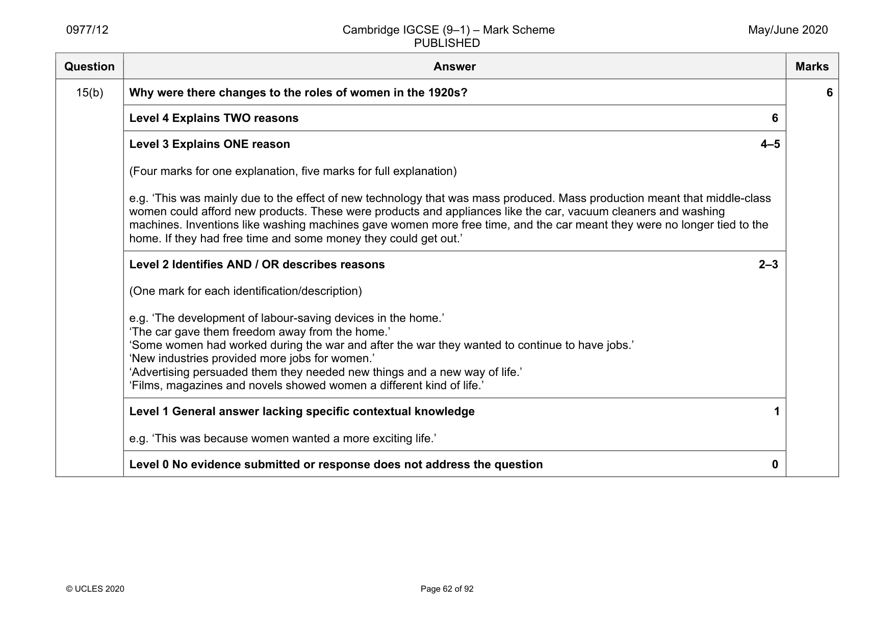 Mark scheme, page 62 of 92