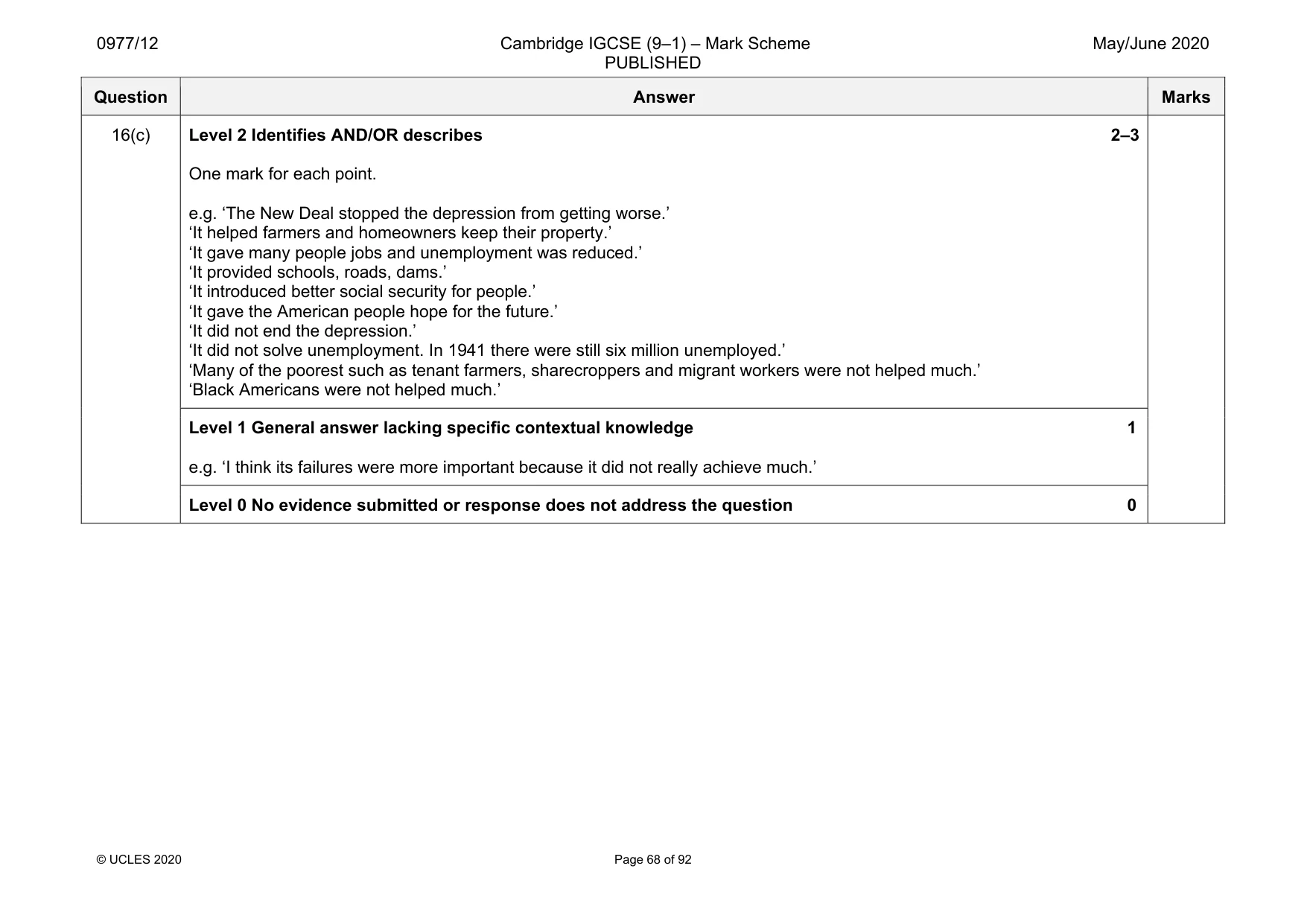 Mark scheme, page 68 of 92