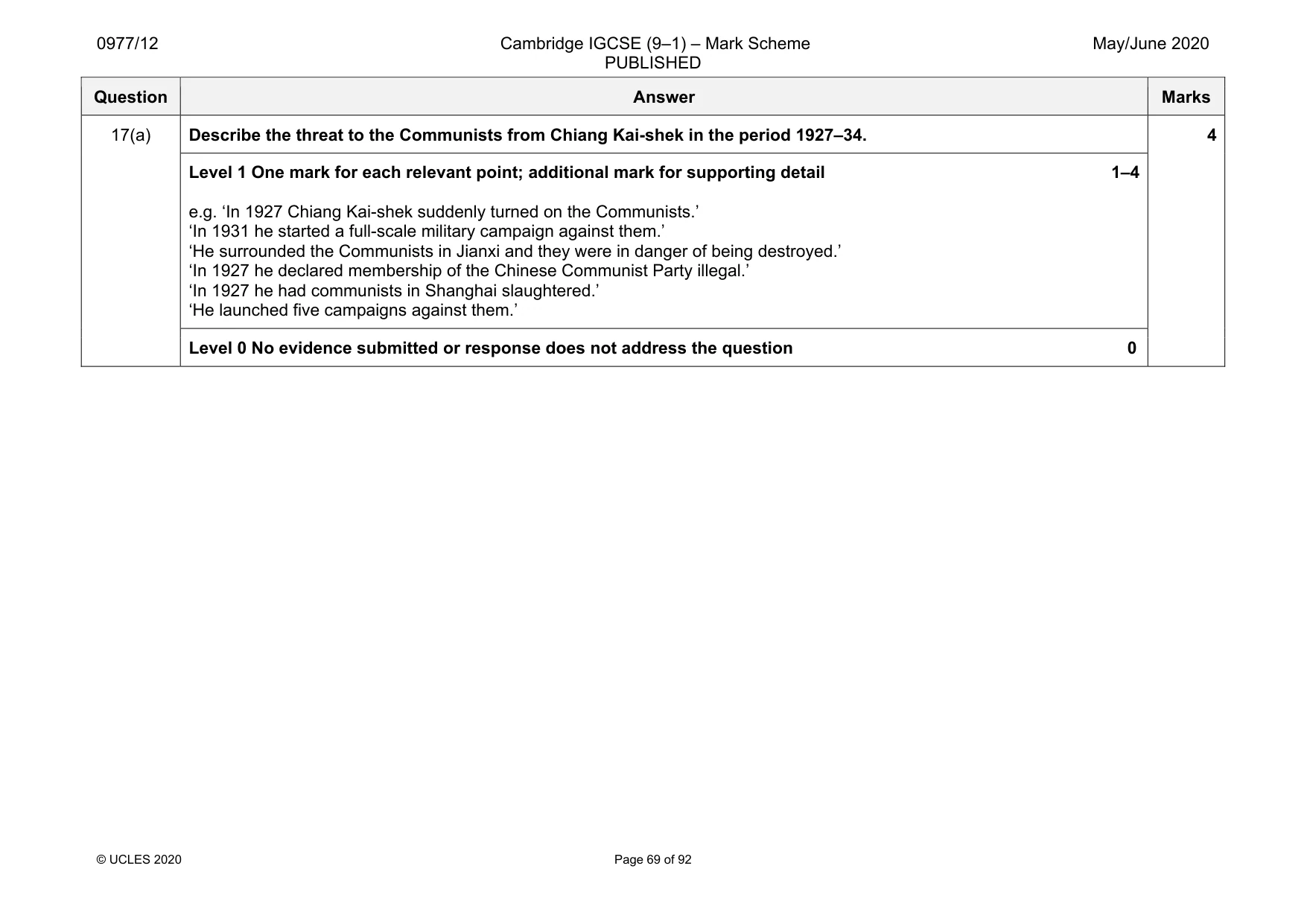 Mark scheme, page 69 of 92