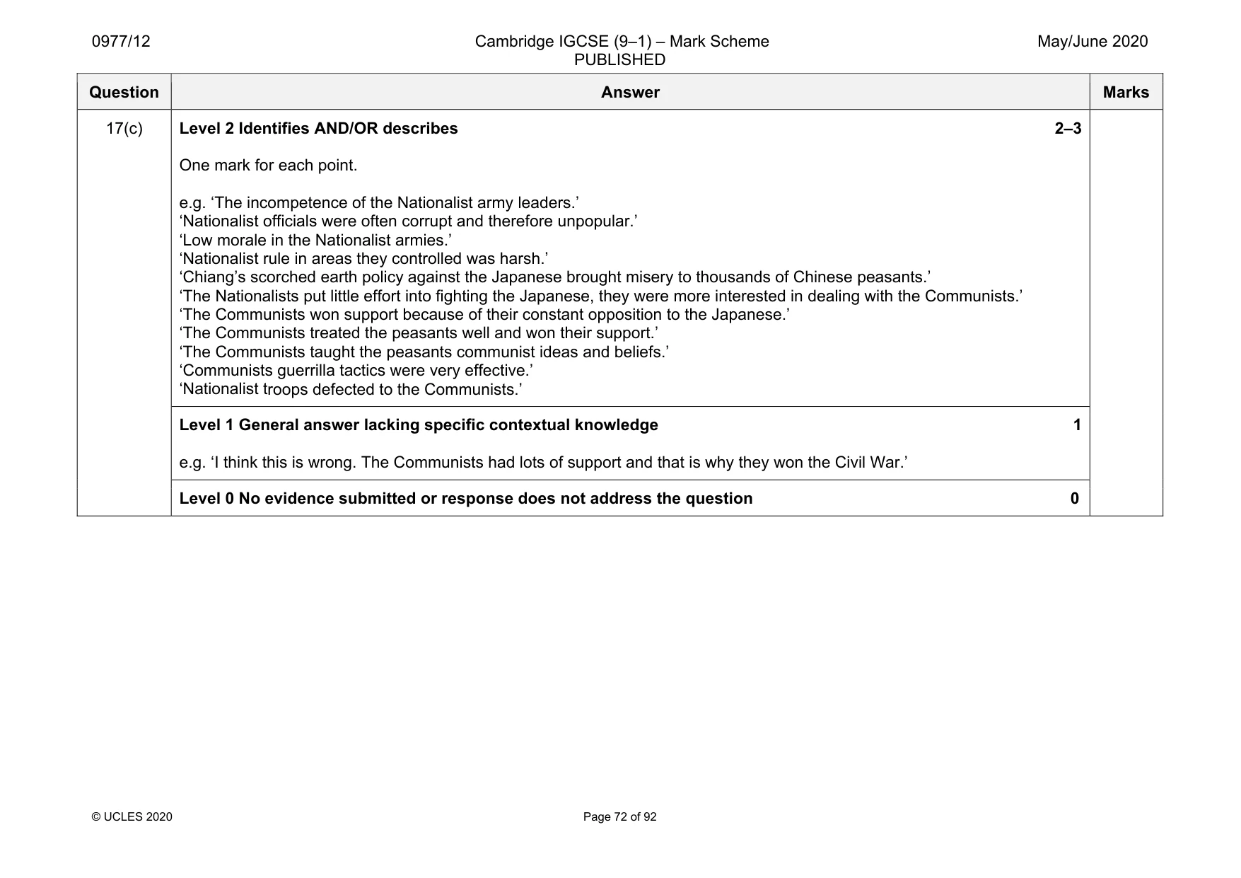 Mark scheme, page 72 of 92