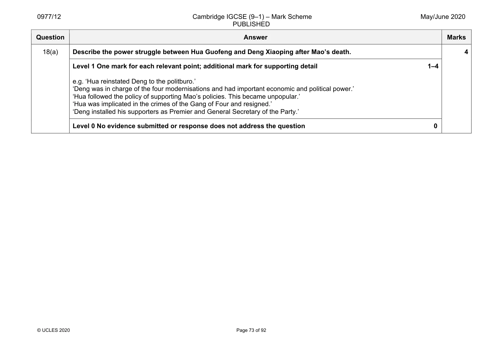 Mark scheme, page 73 of 92