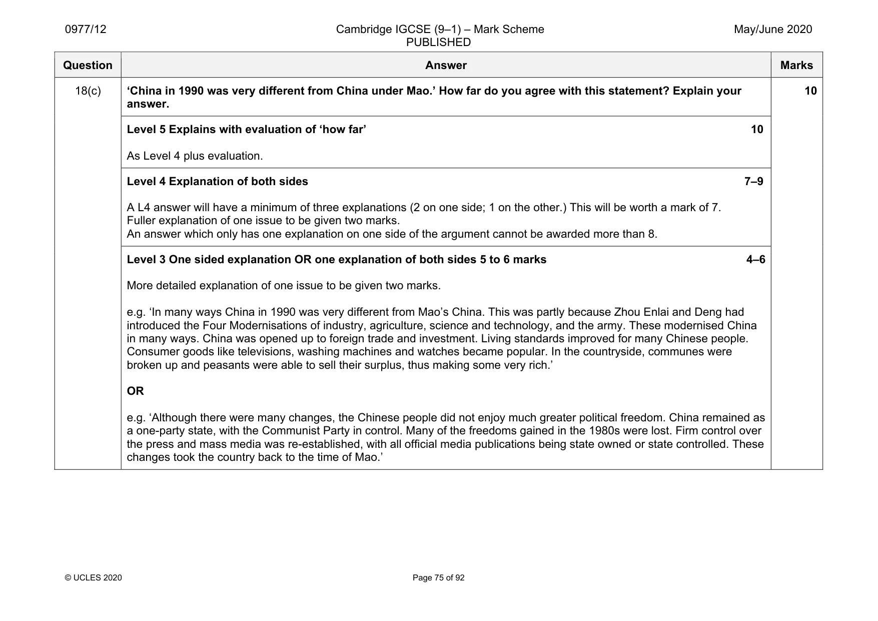 Mark scheme, page 75 of 92