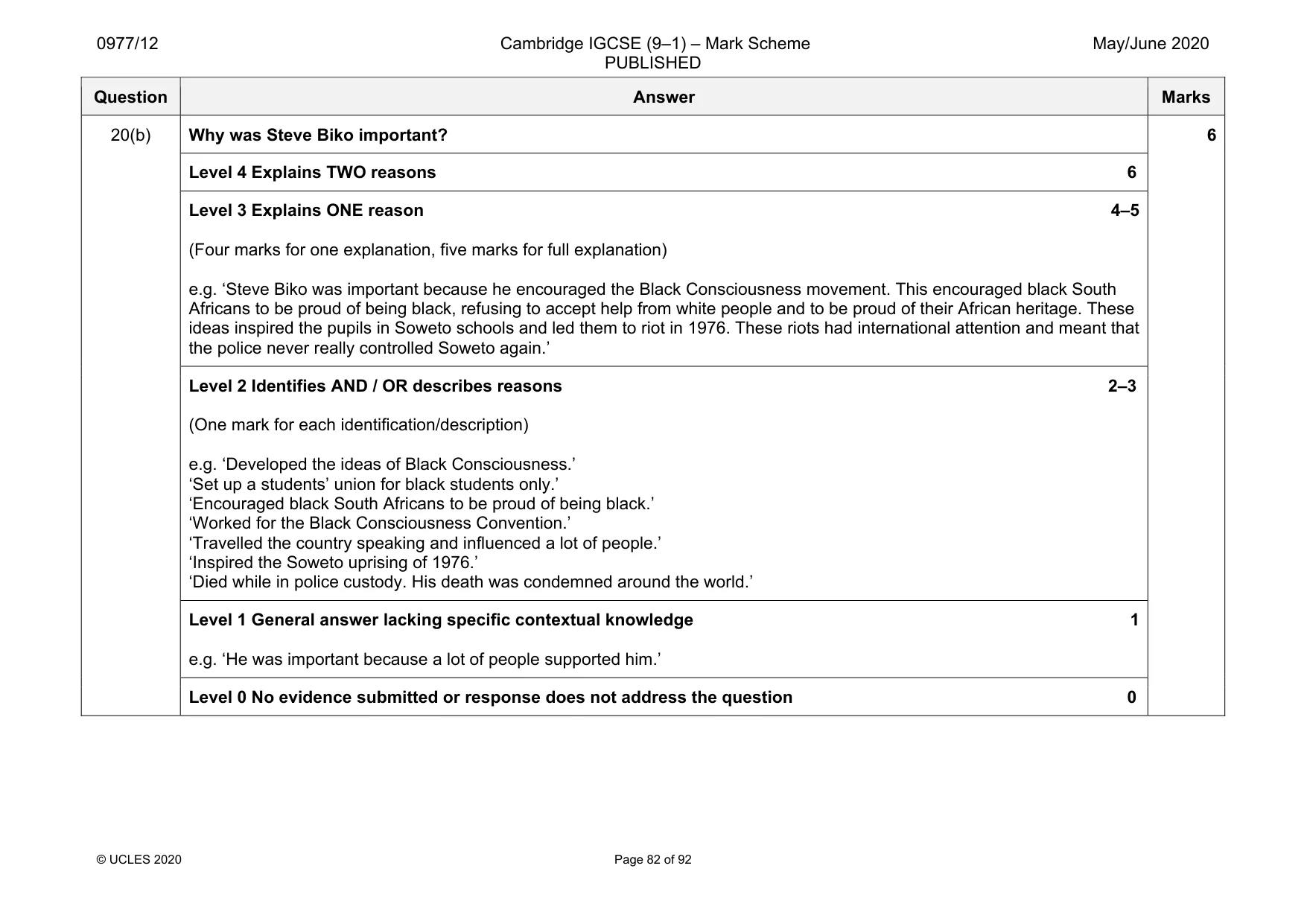 Mark scheme, page 82 of 92