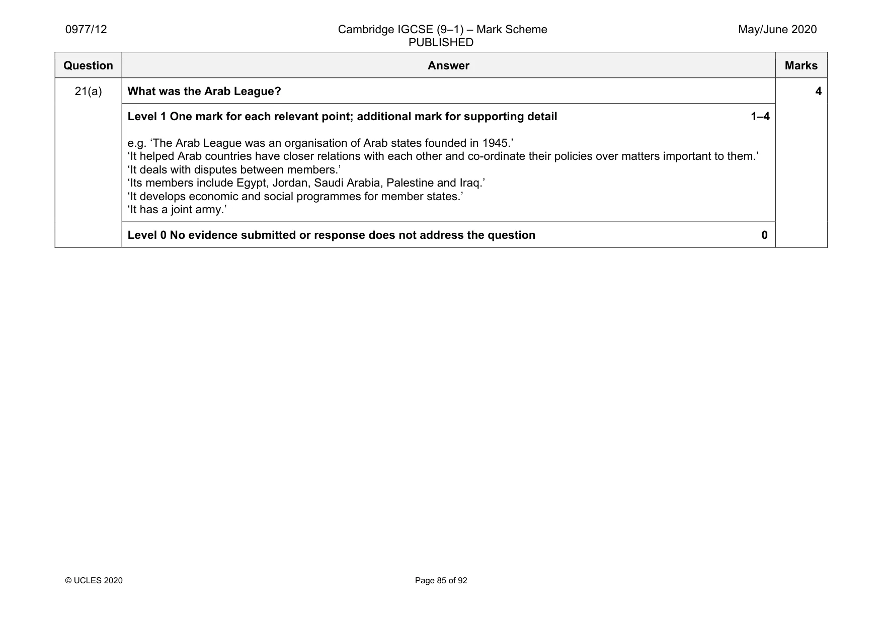 Mark scheme, page 85 of 92