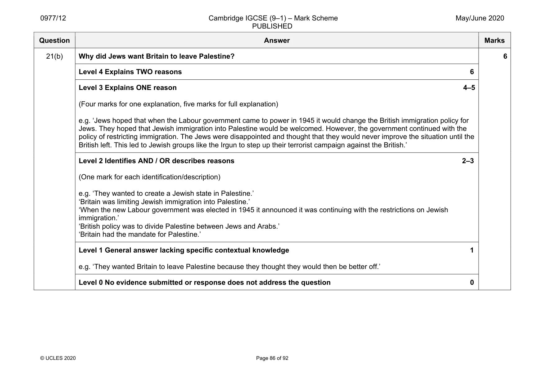 Mark scheme, page 86 of 92