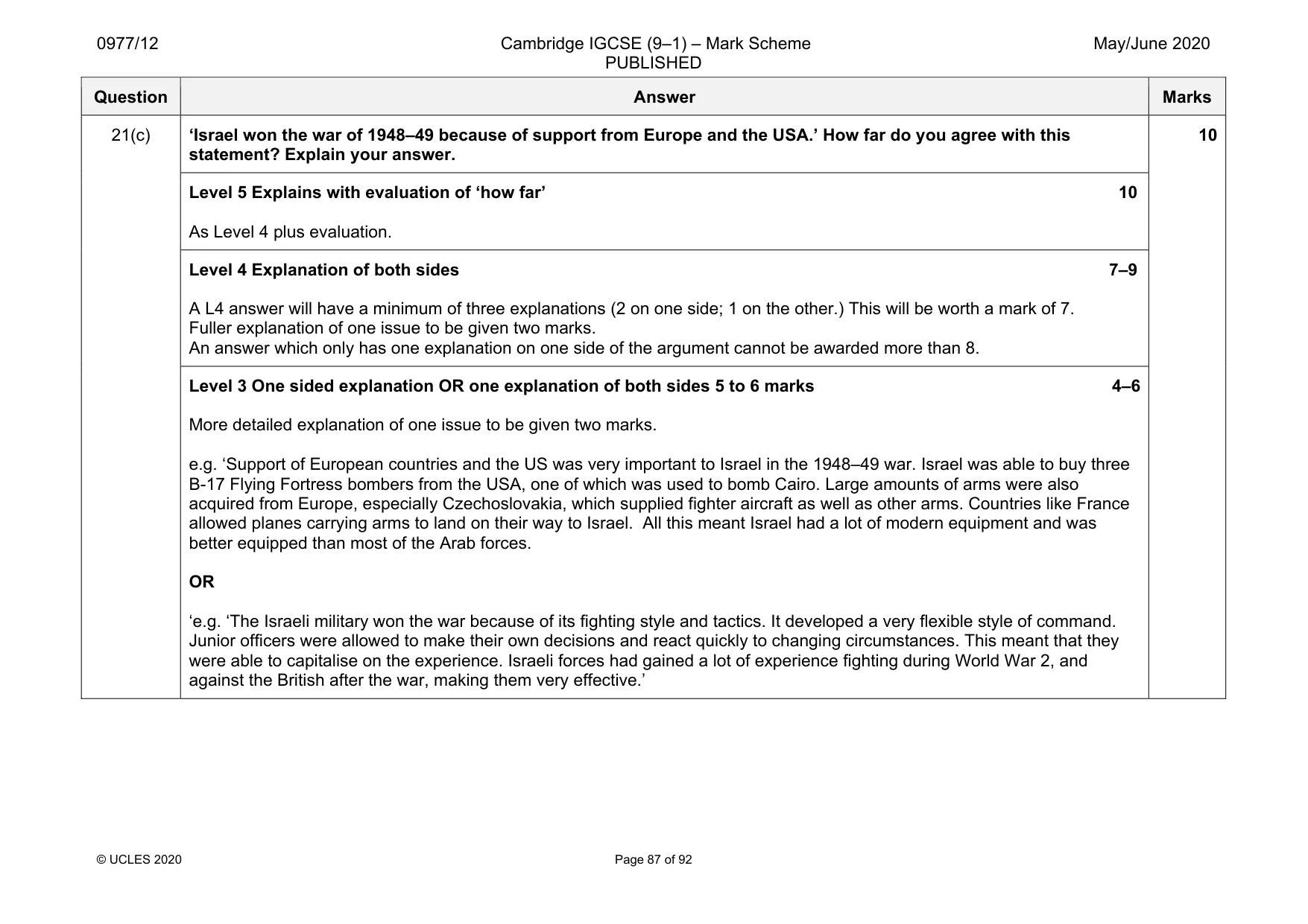 Mark scheme, page 87 of 92