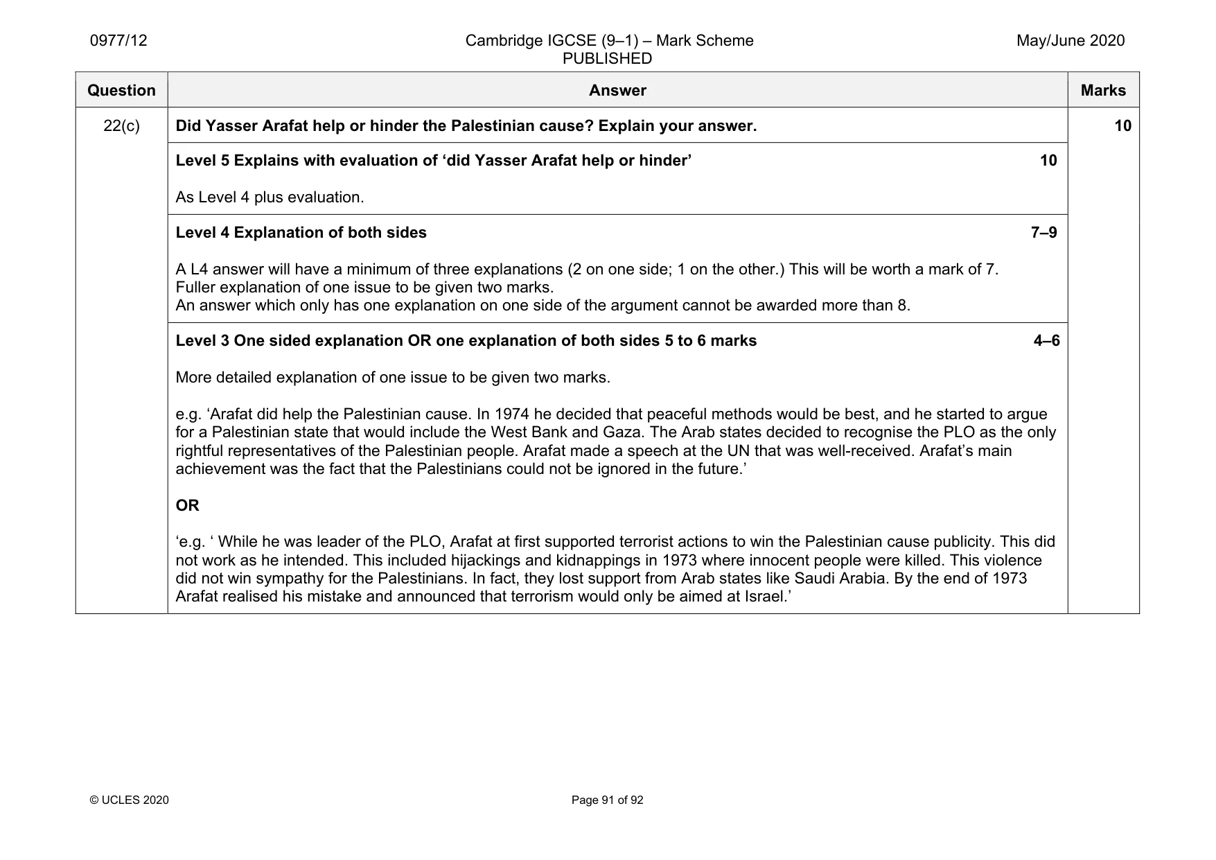Mark scheme, page 91 of 92