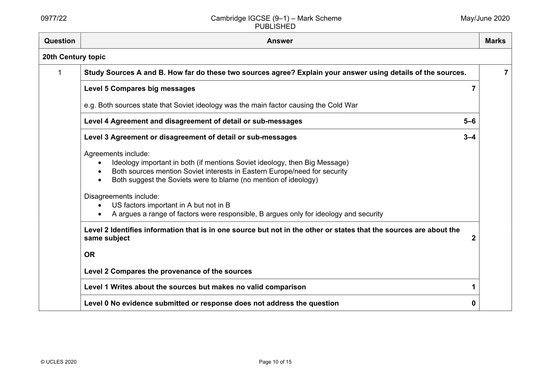 Mark scheme, page 10 of 15