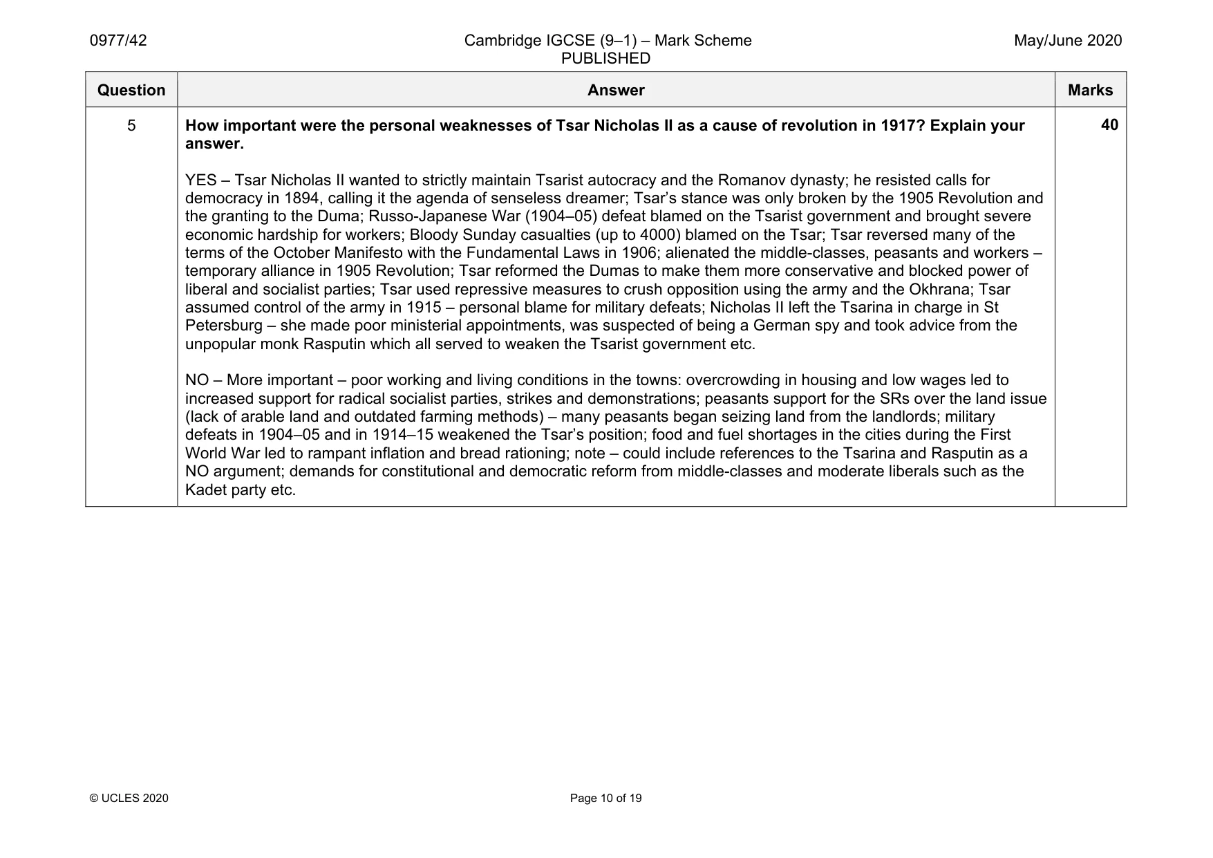 Mark scheme, page 10 of 19