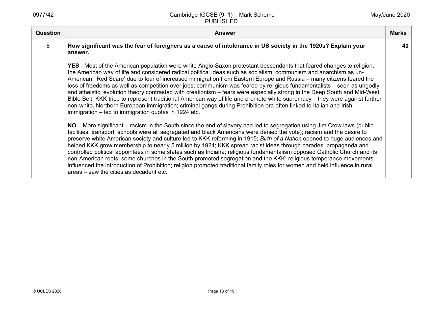Mark scheme, page 13 of 19
