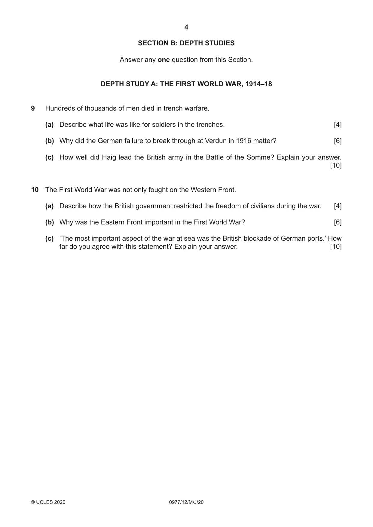 Cambridge IGCSE History (9-1) 0977 2020 May/June Paper 1 · Variant 2 question paper, page 4 of 12