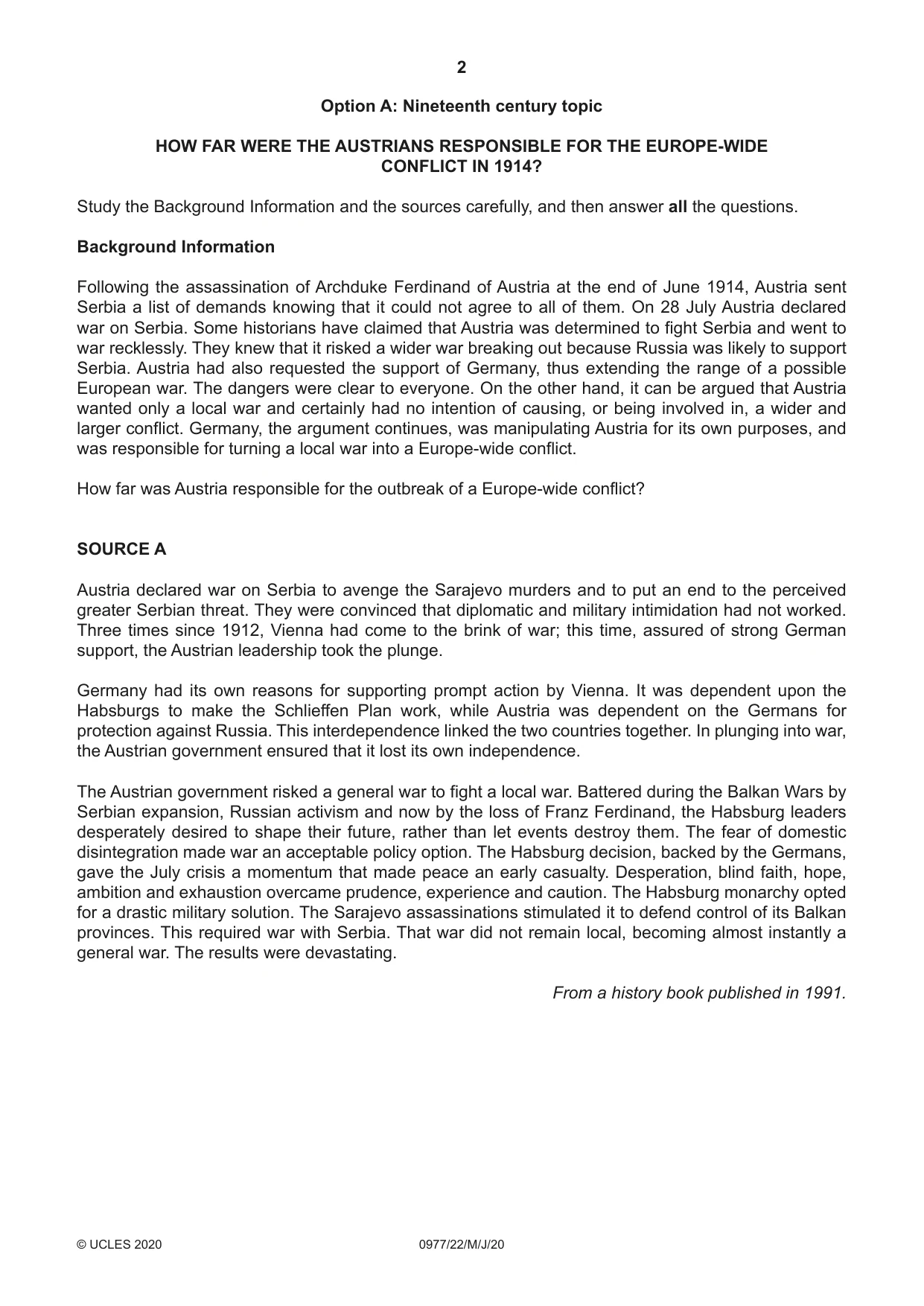 Cambridge IGCSE History (9-1) 0977 2020 May/June Paper 2 · Variant 2 question paper, page 2 of 12