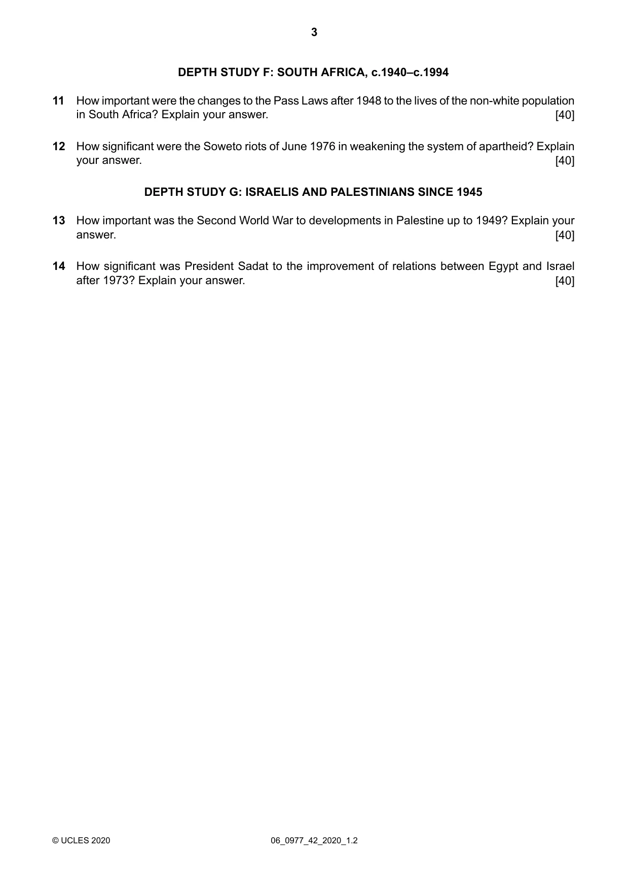 Cambridge IGCSE History (9-1) 0977 2020 May/June Paper 4 · Variant 2 question paper, page 3 of 4