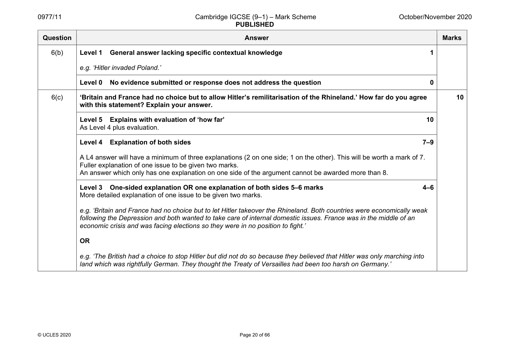 Mark scheme, page 20 of 66