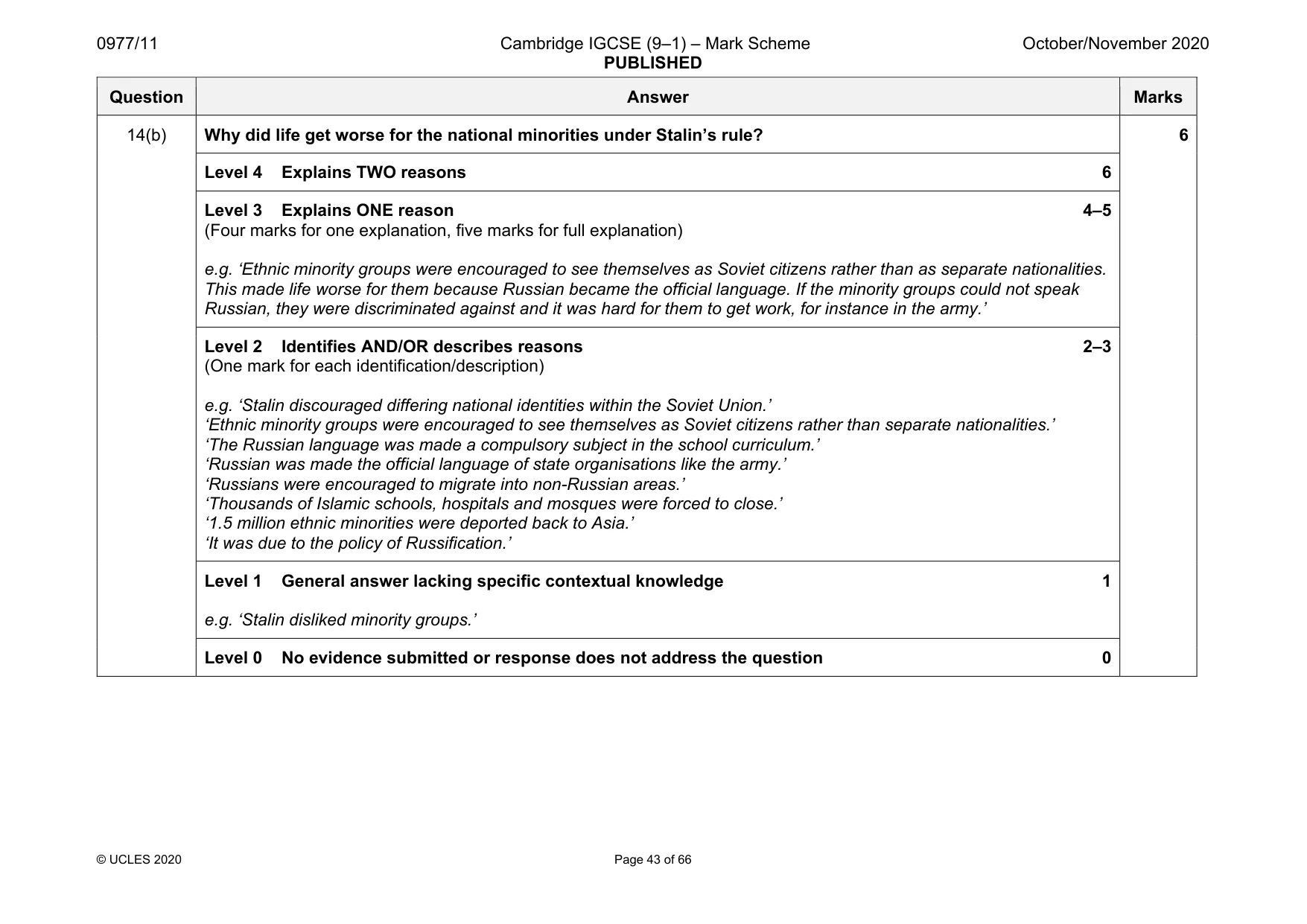 Mark scheme, page 43 of 66