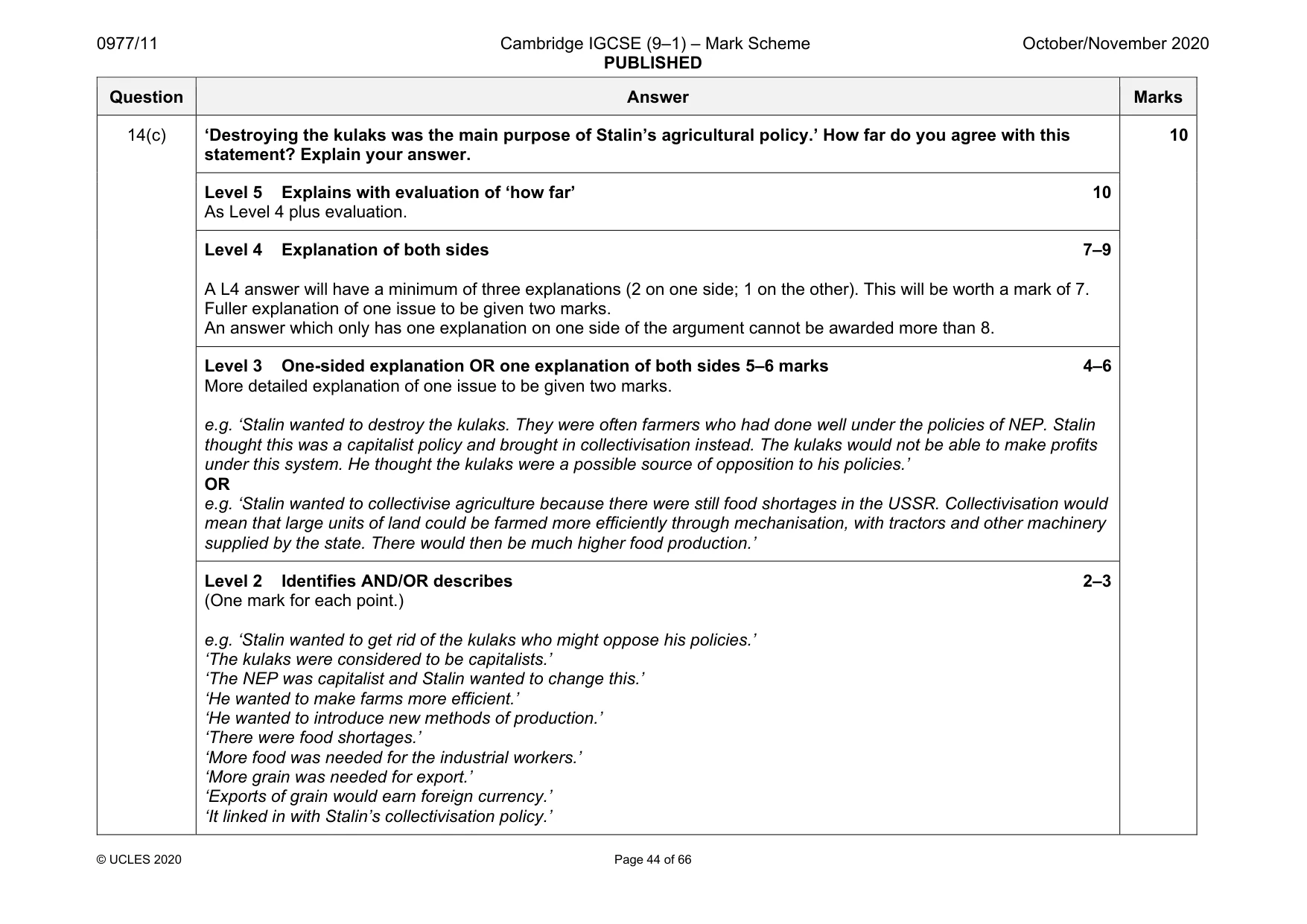 Mark scheme, page 44 of 66