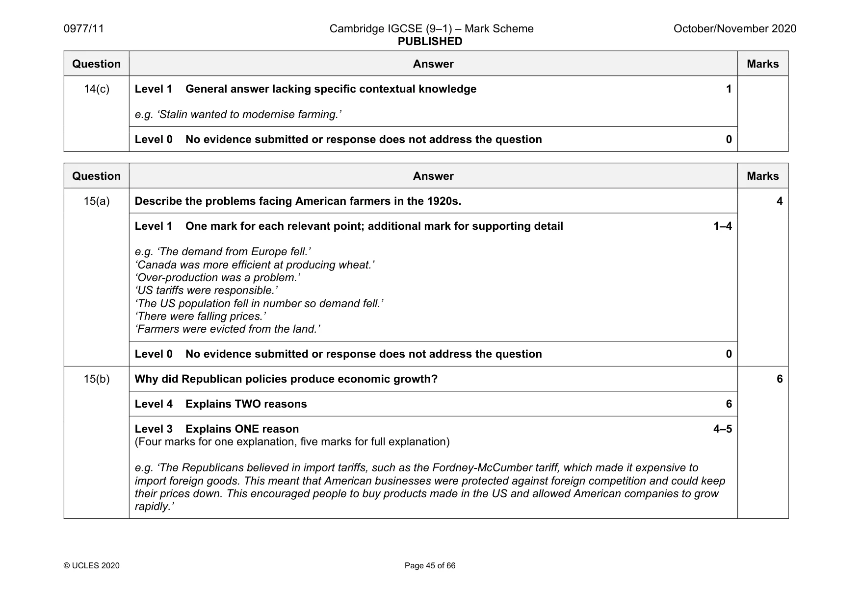Mark scheme, page 45 of 66