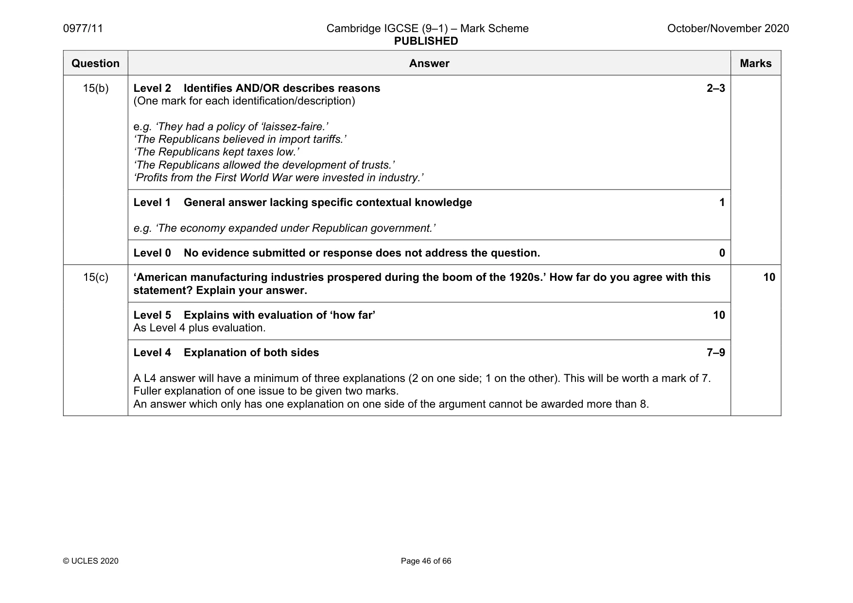 Mark scheme, page 46 of 66