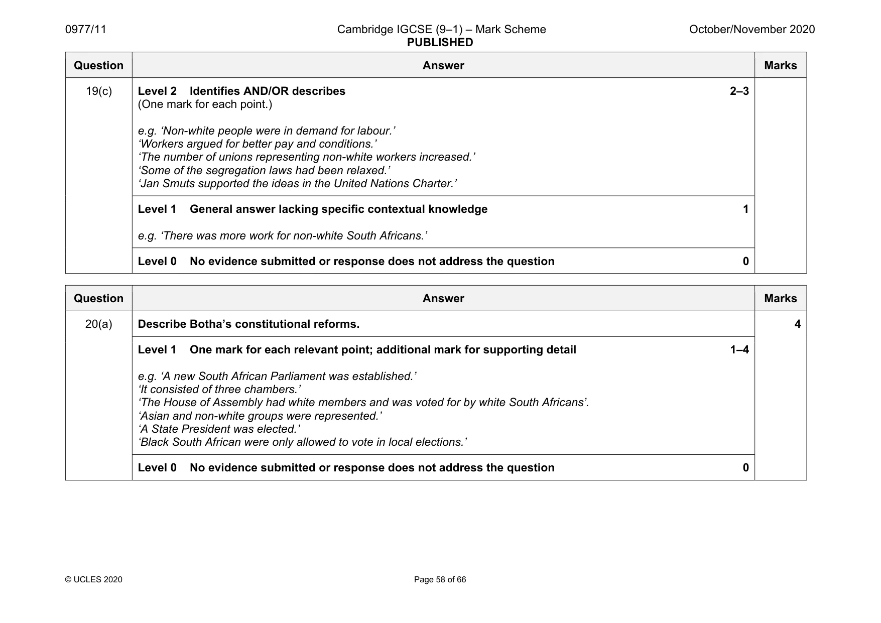 Mark scheme, page 58 of 66