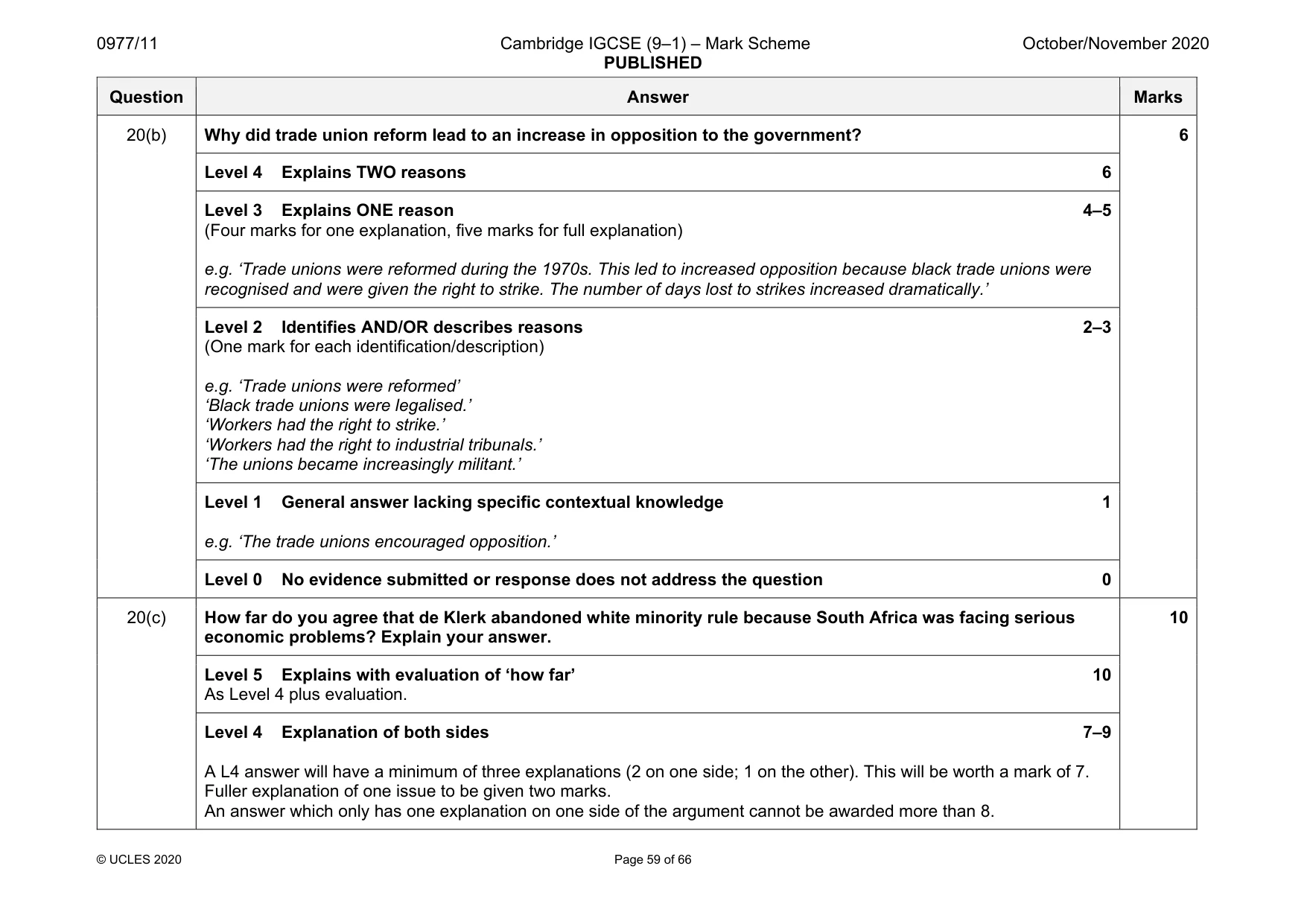 Mark scheme, page 59 of 66
