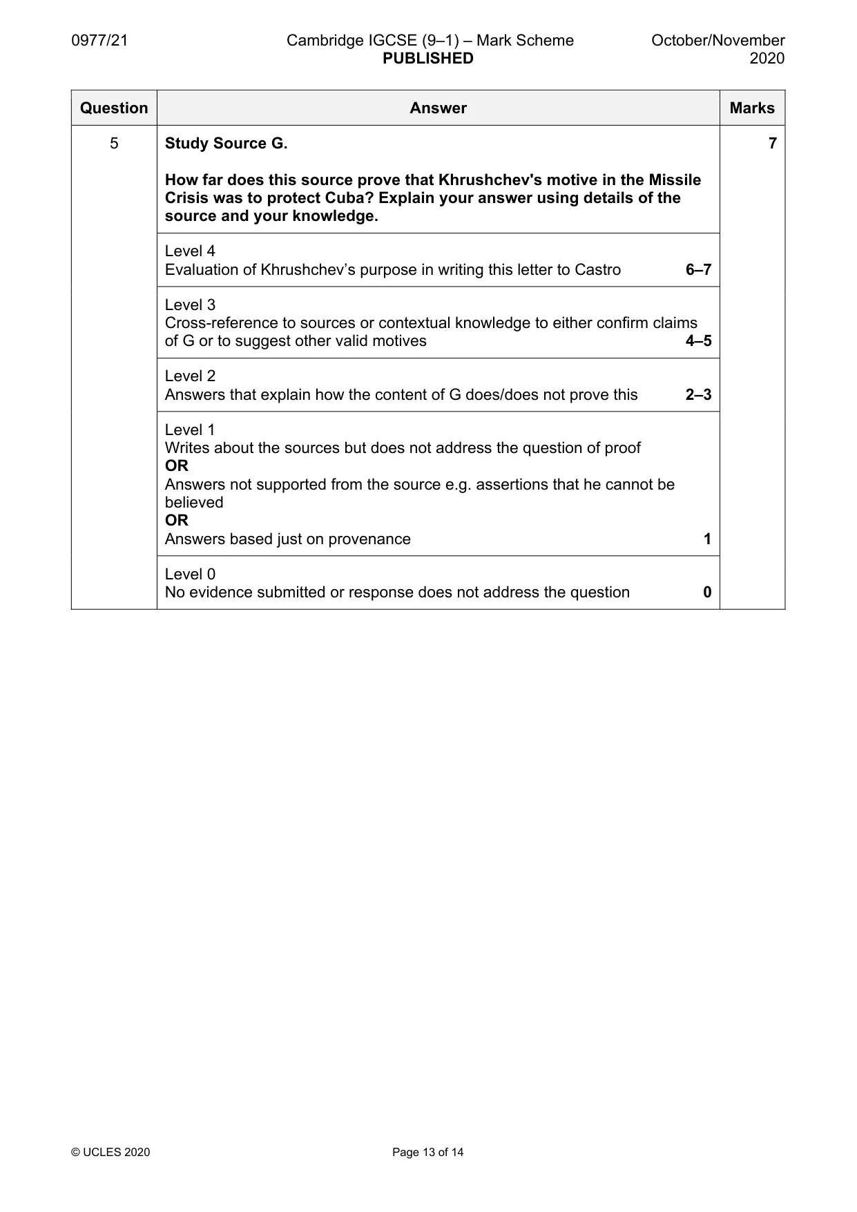 Mark scheme, page 13 of 14