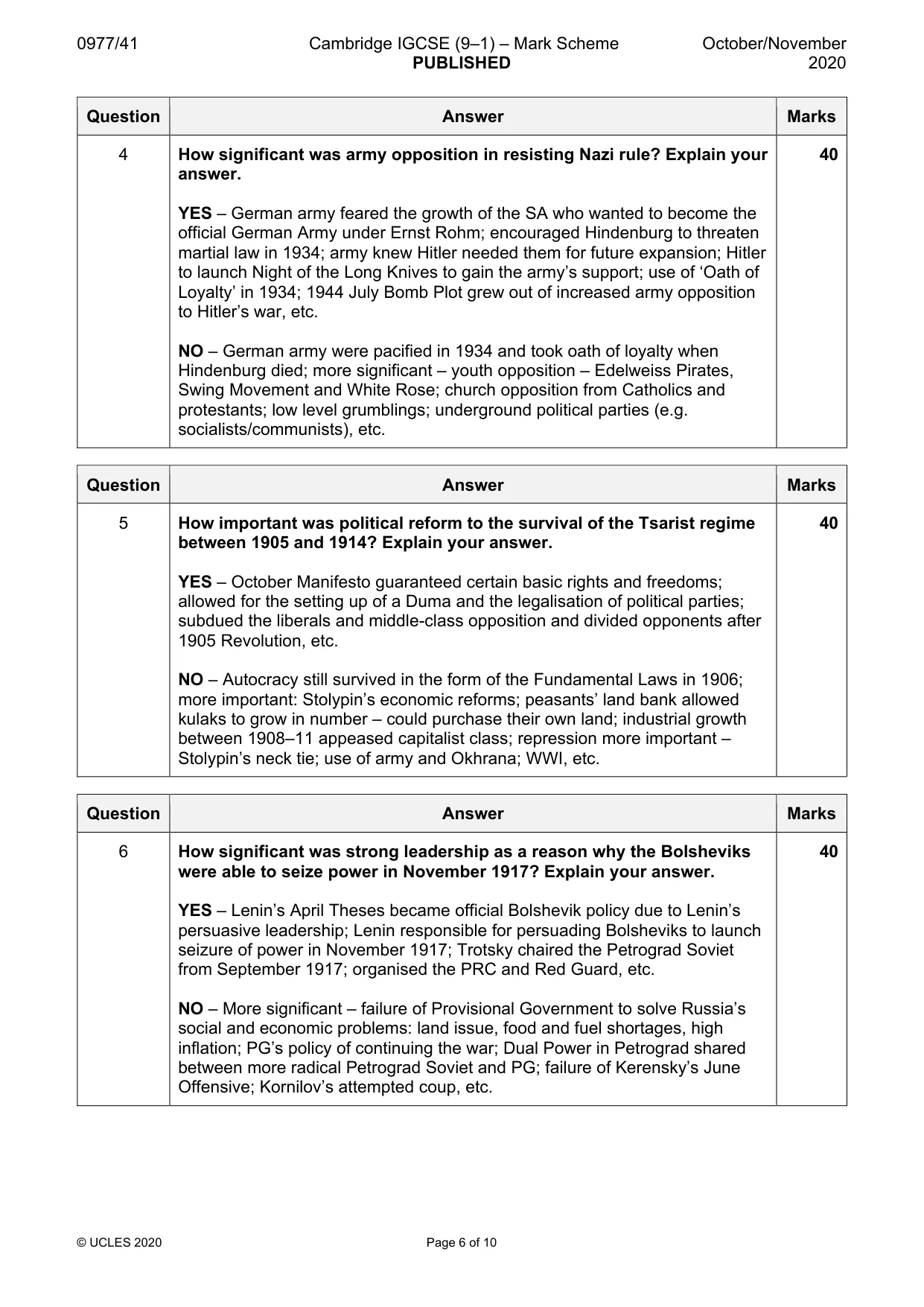 Mark scheme, page 6 of 10