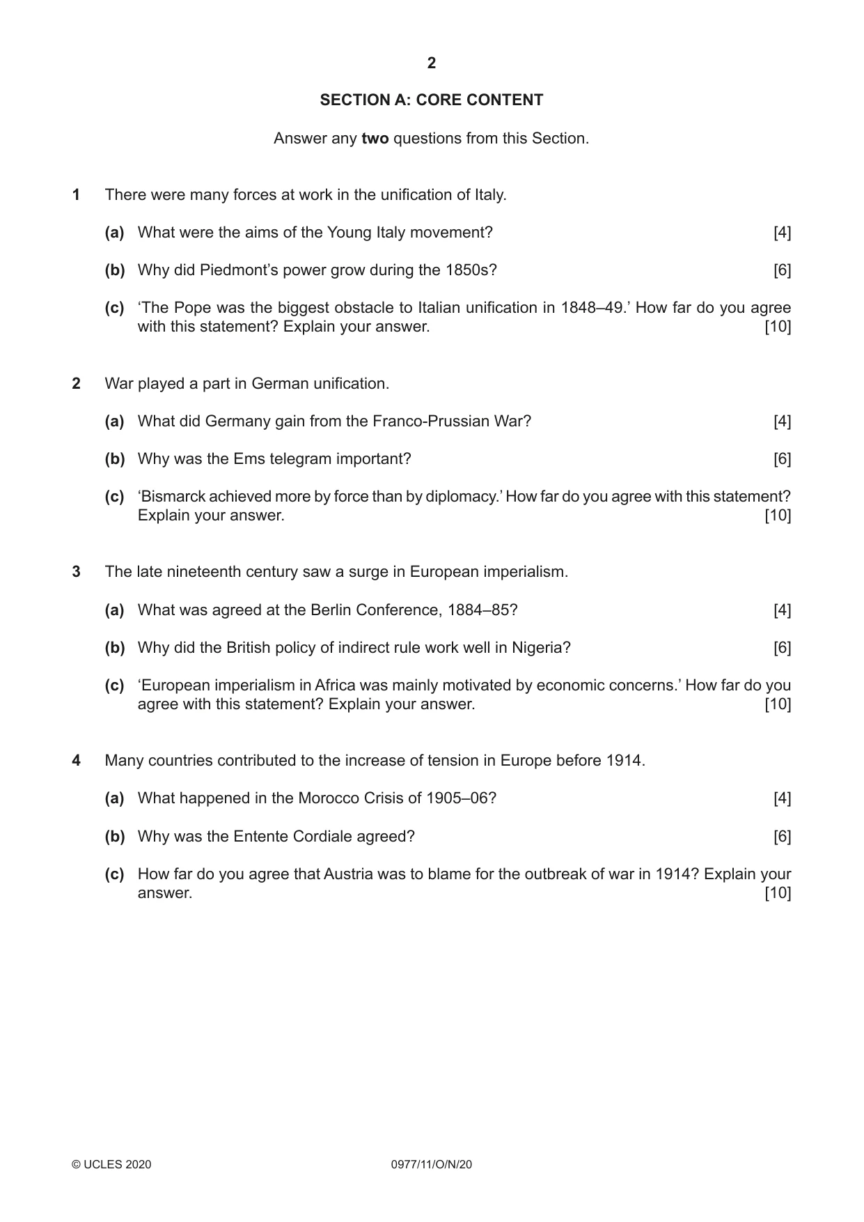 Cambridge IGCSE History (9-1) 0977 2020 Oct/Nov Paper 1 · Variant 1 question paper, page 2 of 12