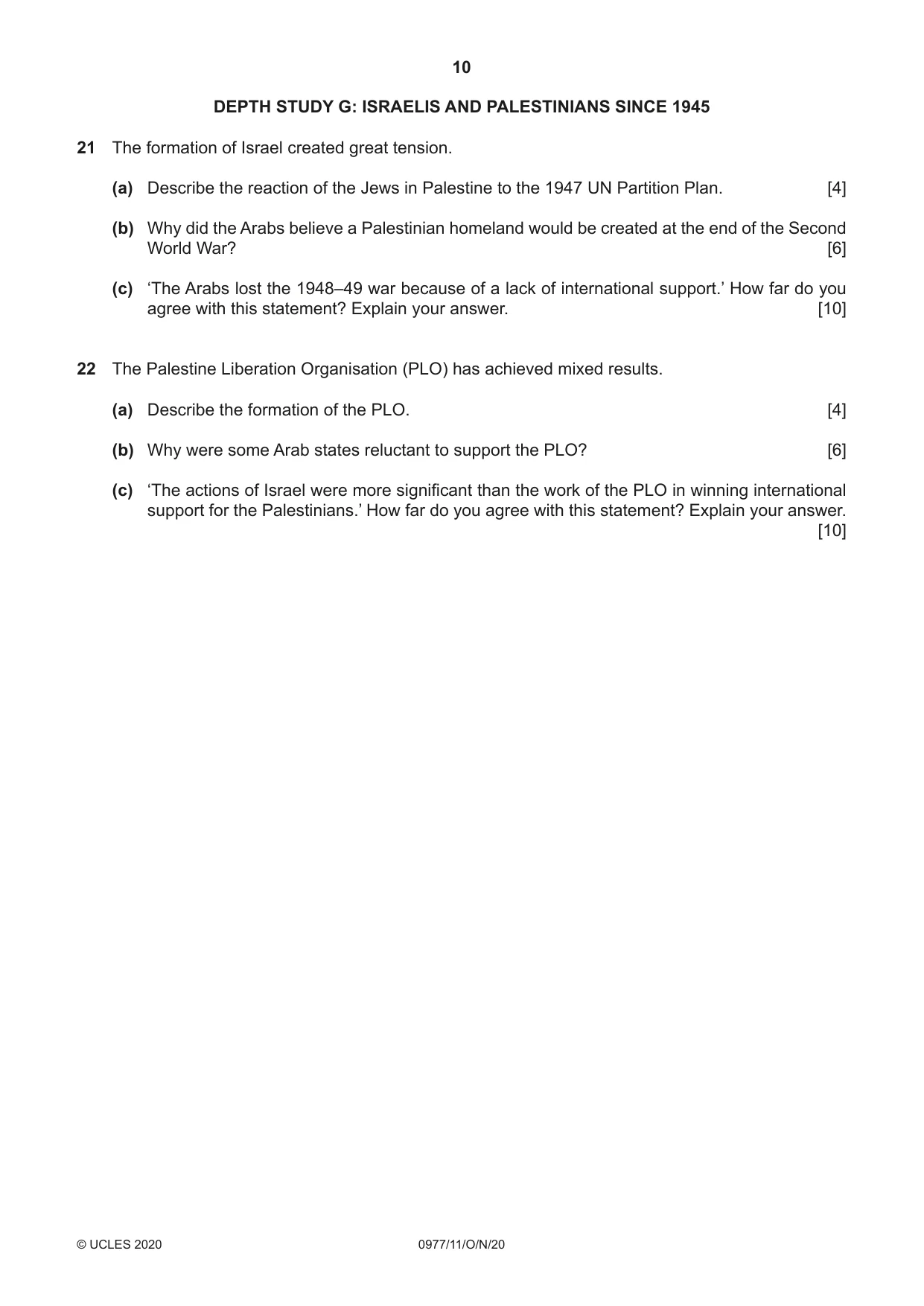 Cambridge IGCSE History (9-1) 0977 2020 Oct/Nov Paper 1 · Variant 1 question paper, page 10 of 12
