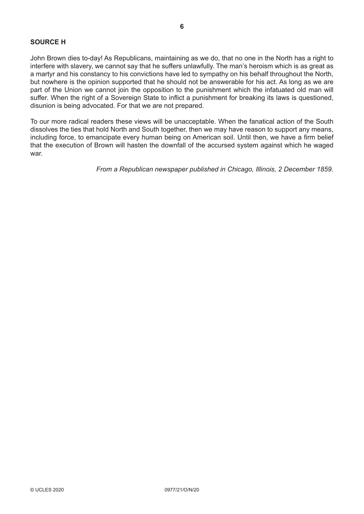 Cambridge IGCSE History (9-1) 0977 2020 Oct/Nov Paper 2 · Variant 1 question paper, page 6 of 12