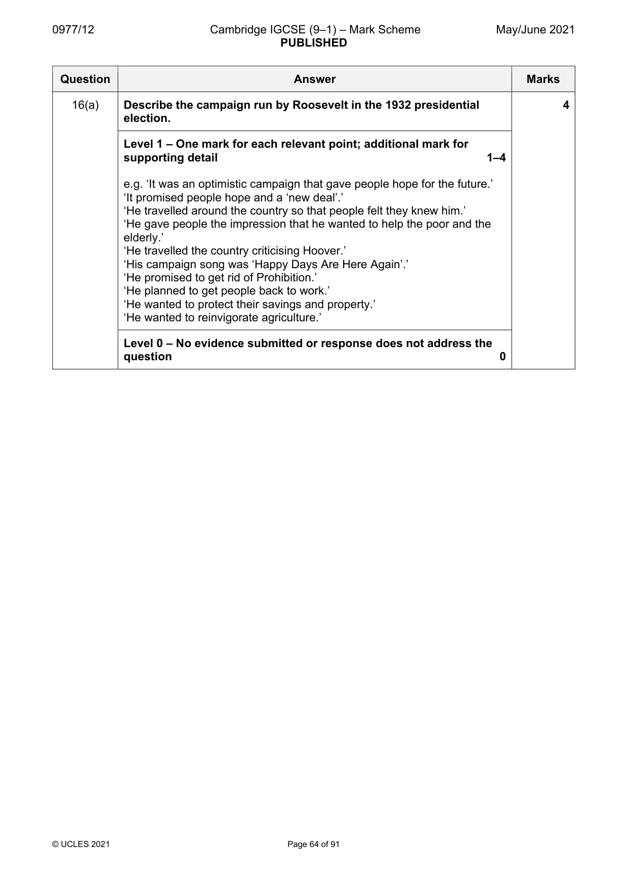 Mark scheme, page 64 of 91