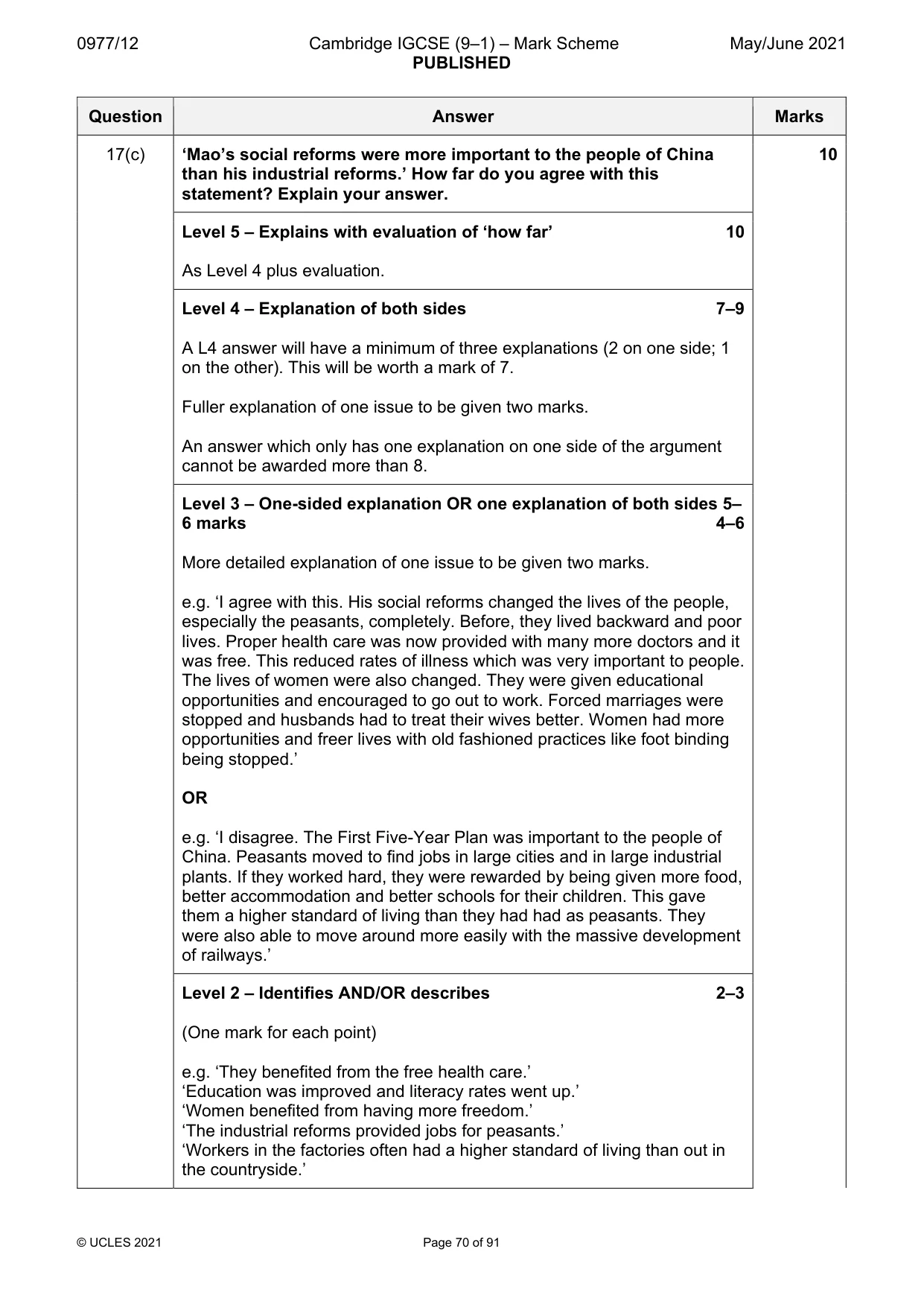 Mark scheme, page 70 of 91