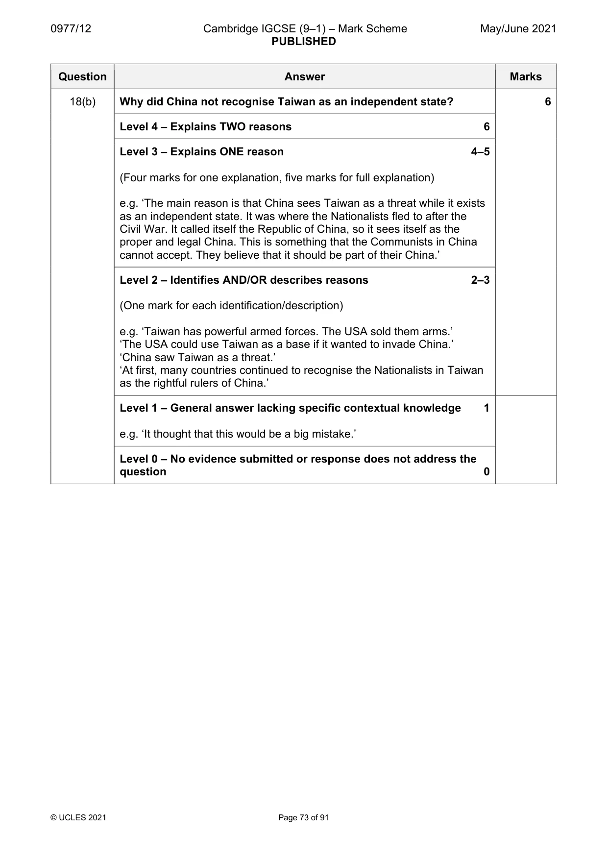 Mark scheme, page 73 of 91