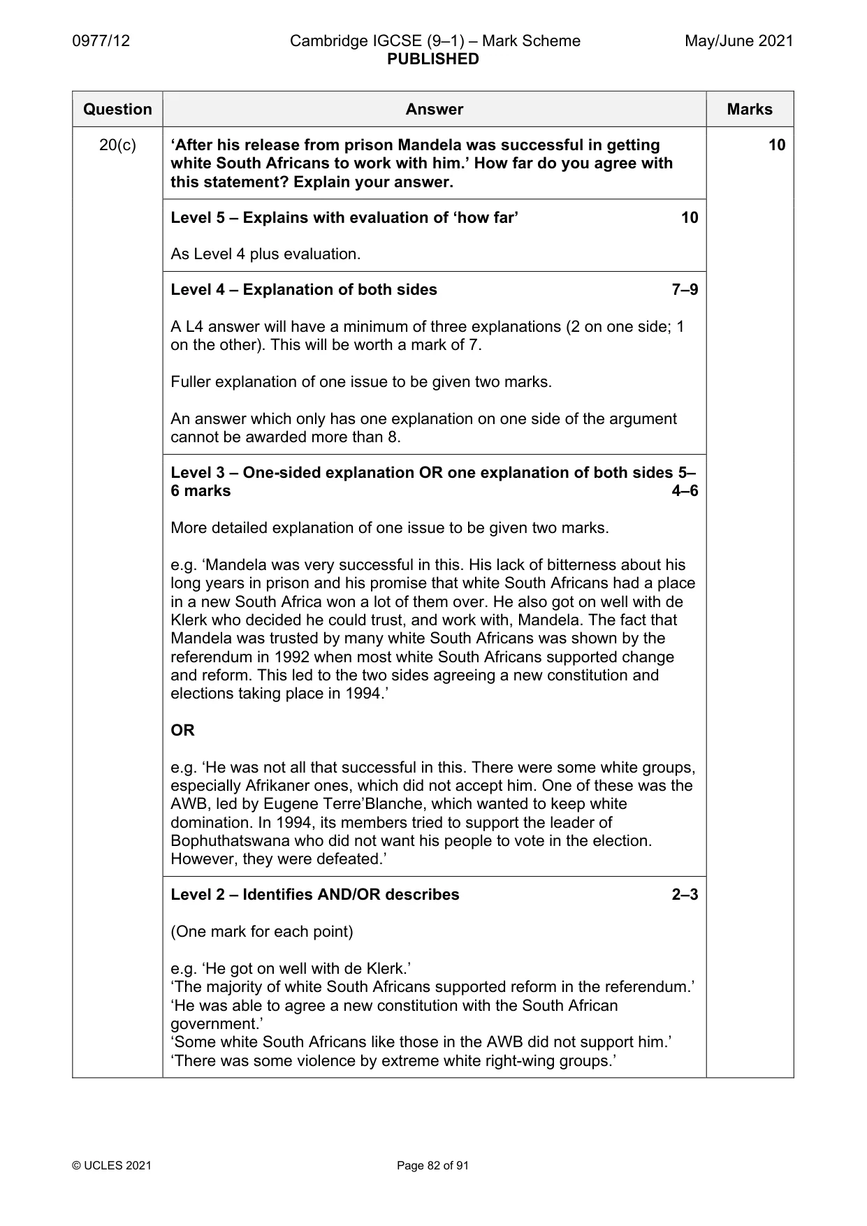 Mark scheme, page 82 of 91