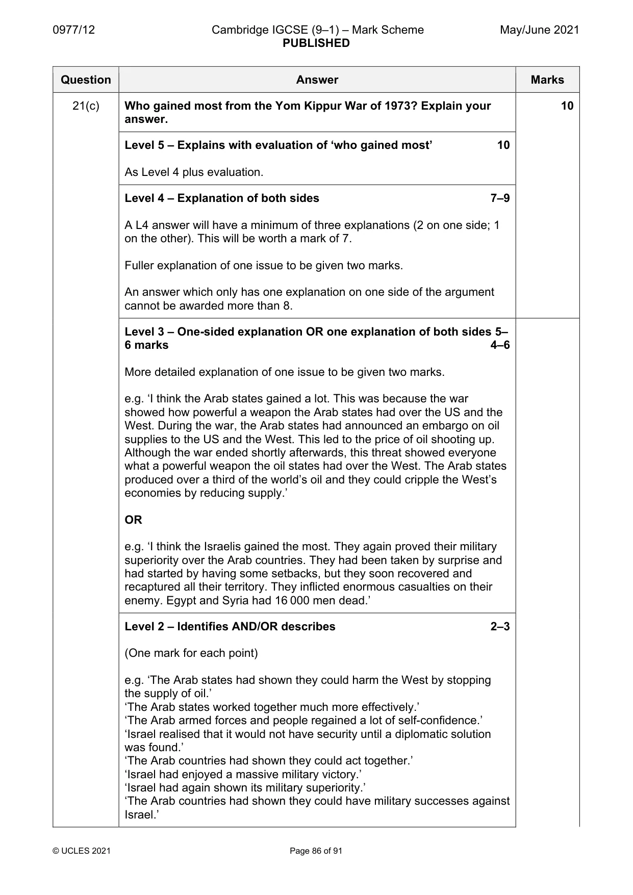 Mark scheme, page 86 of 91