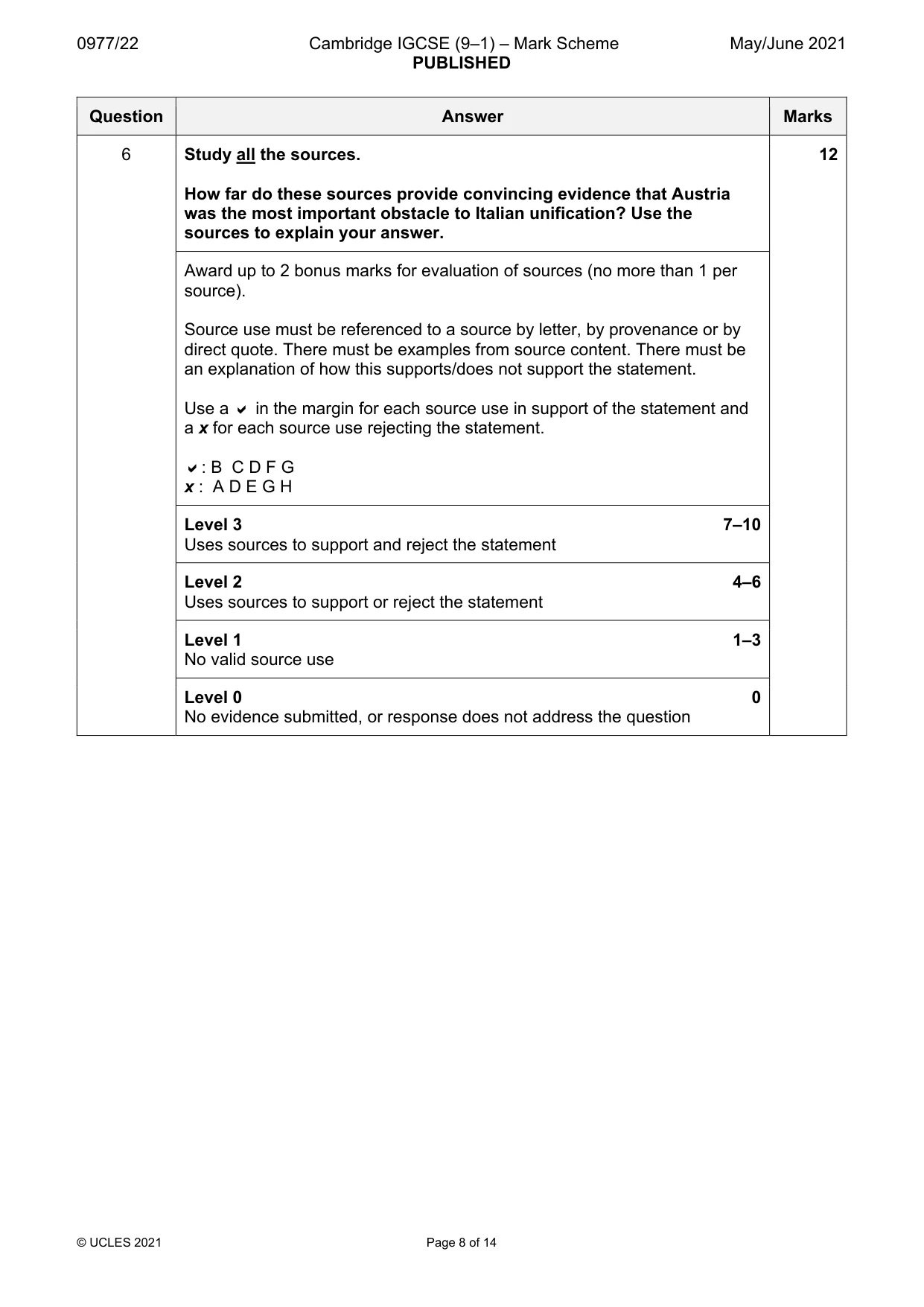 Mark scheme, page 8 of 14