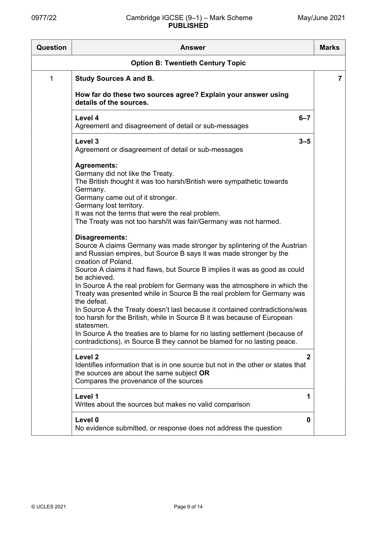 Mark scheme, page 9 of 14