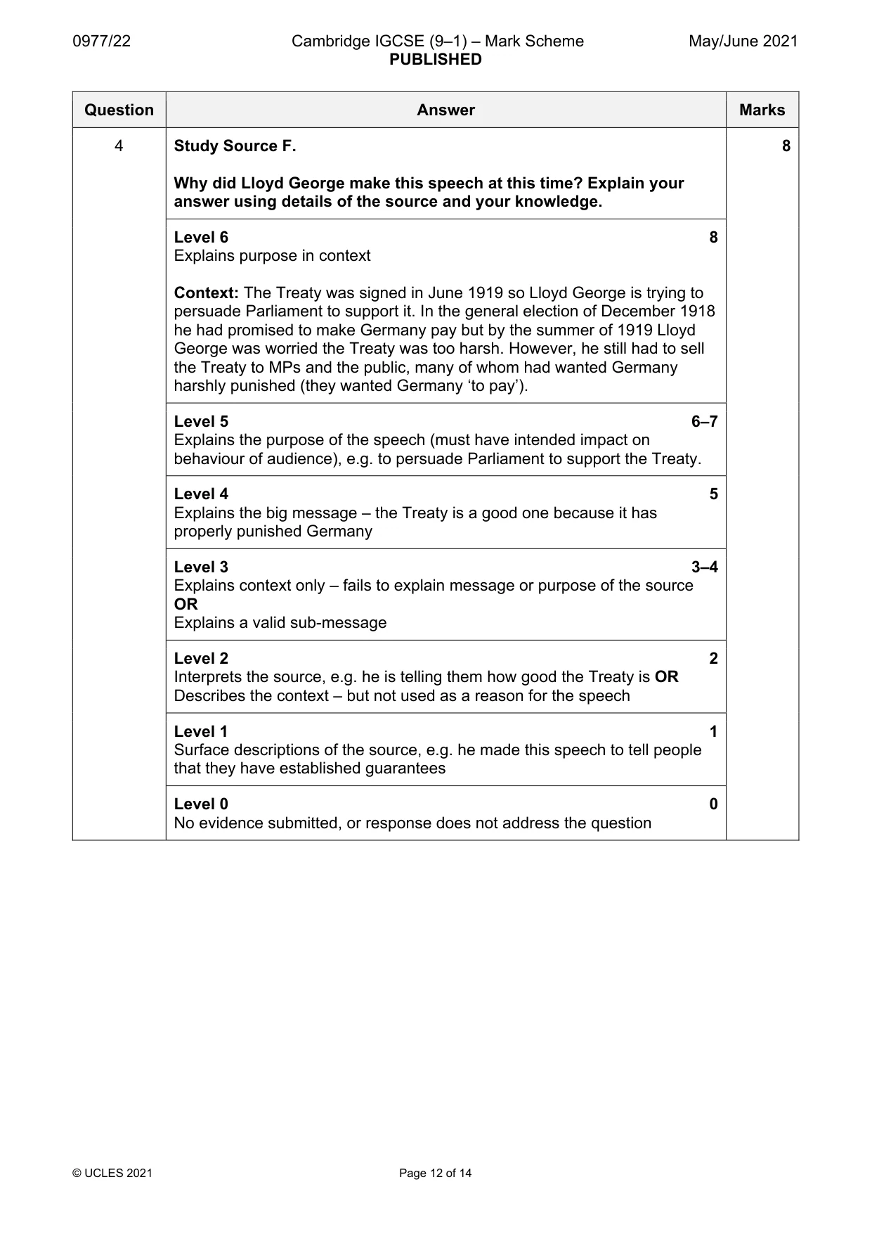 Mark scheme, page 12 of 14