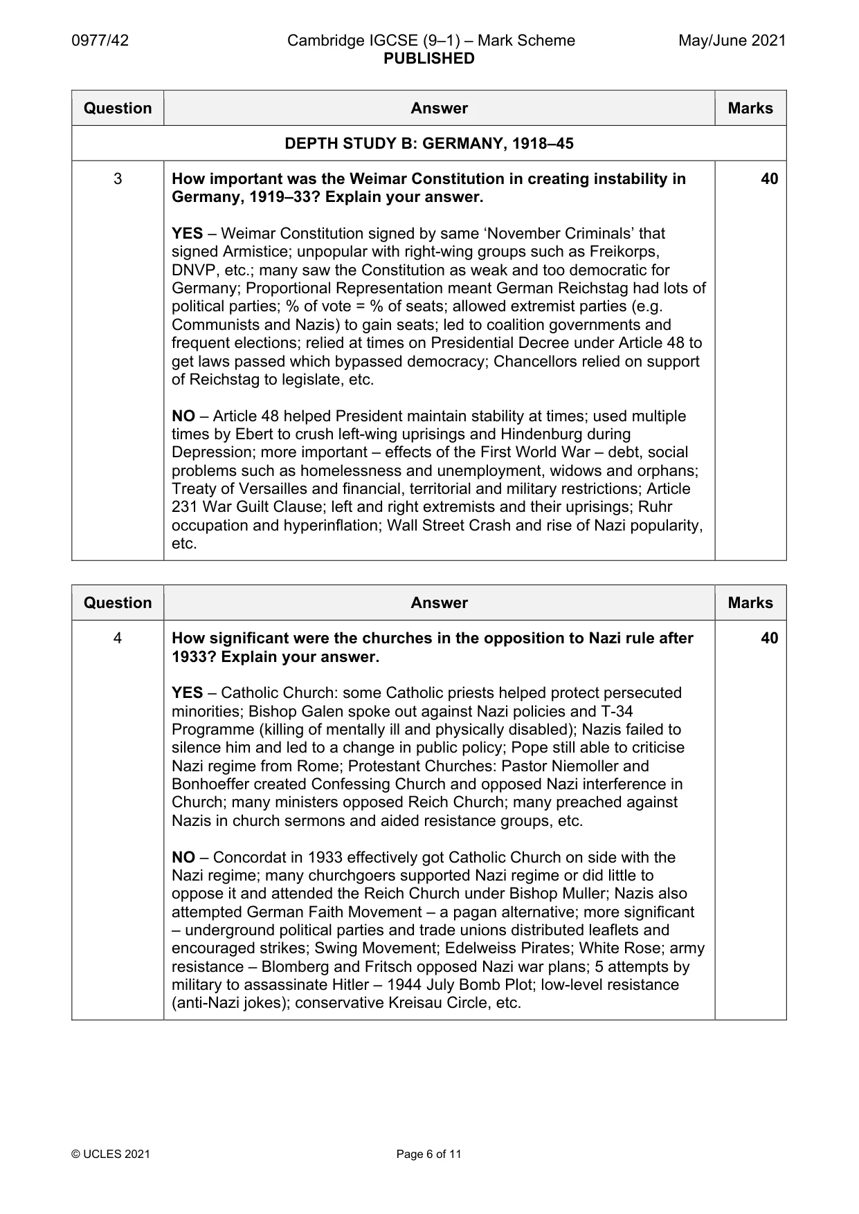 Mark scheme, page 6 of 11