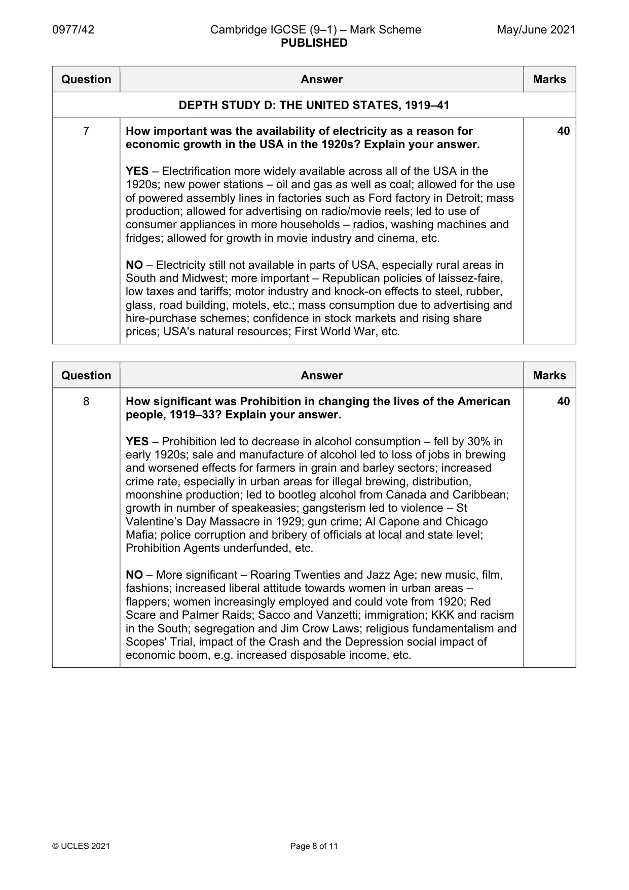 Mark scheme, page 8 of 11