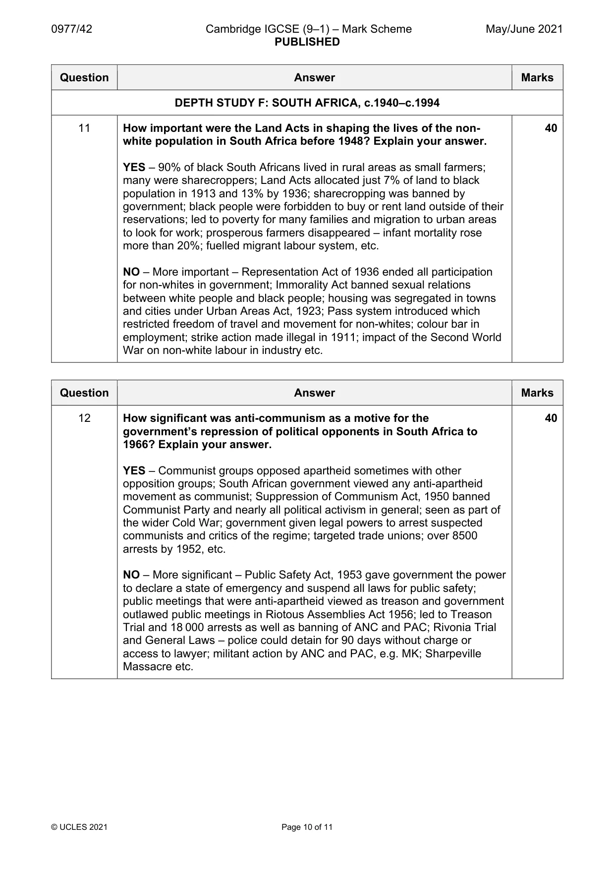 Mark scheme, page 10 of 11