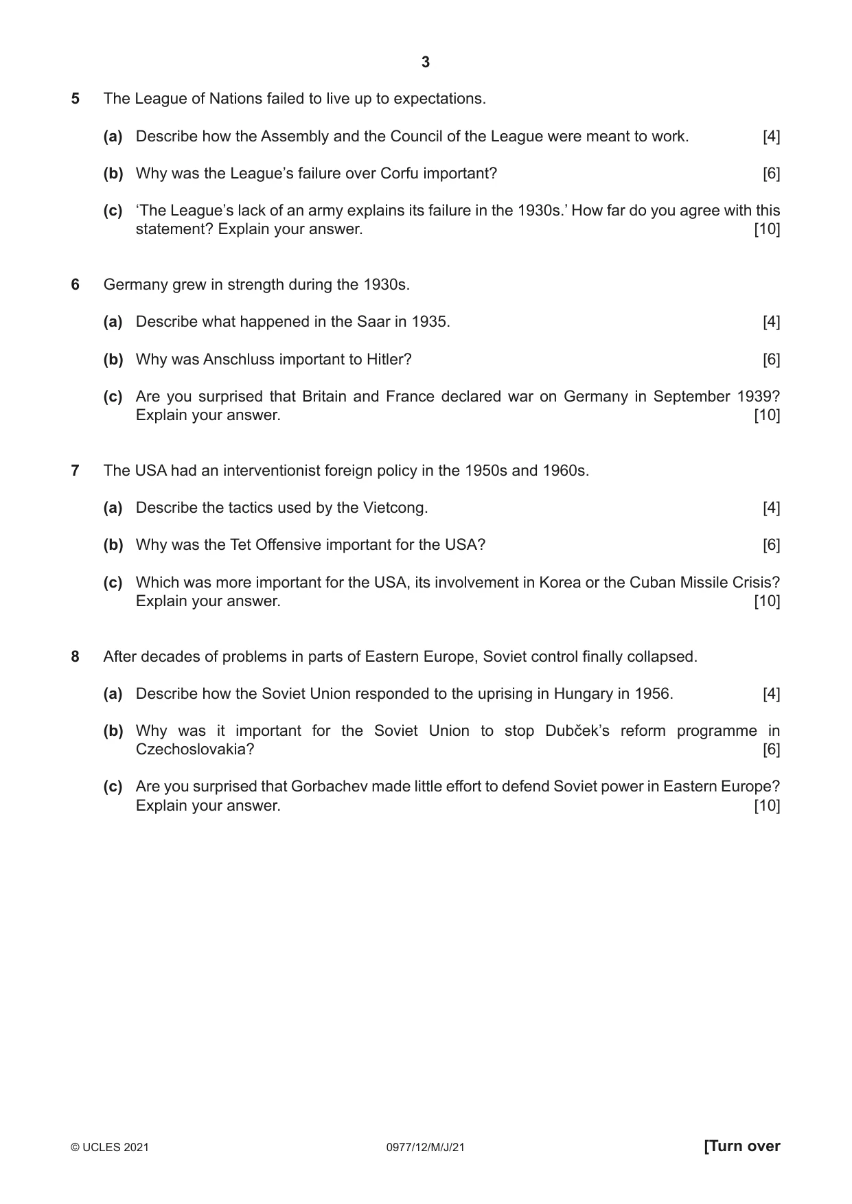 Cambridge IGCSE History (9-1) 0977 2021 May/June Paper 1 · Variant 2 question paper, page 3 of 12