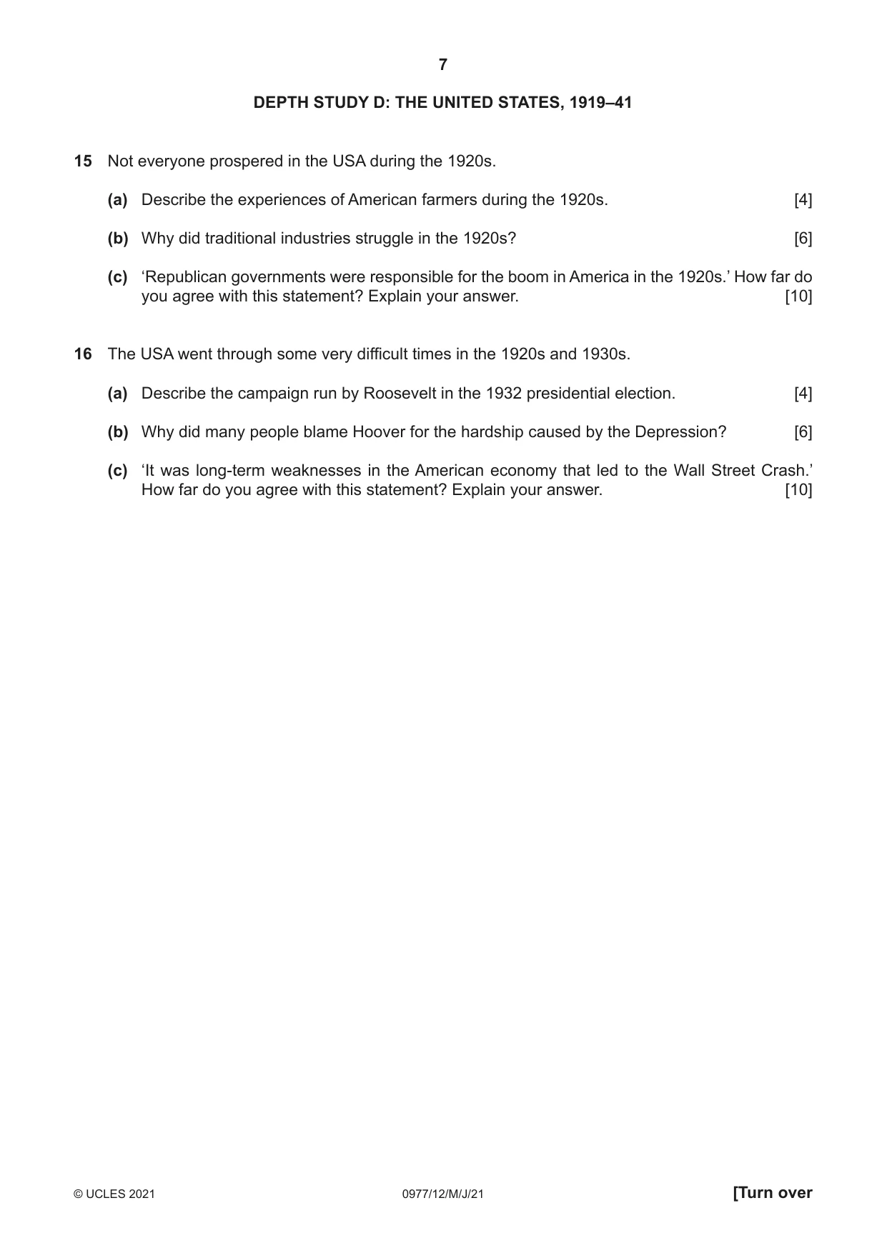 Cambridge IGCSE History (9-1) 0977 2021 May/June Paper 1 · Variant 2 question paper, page 7 of 12