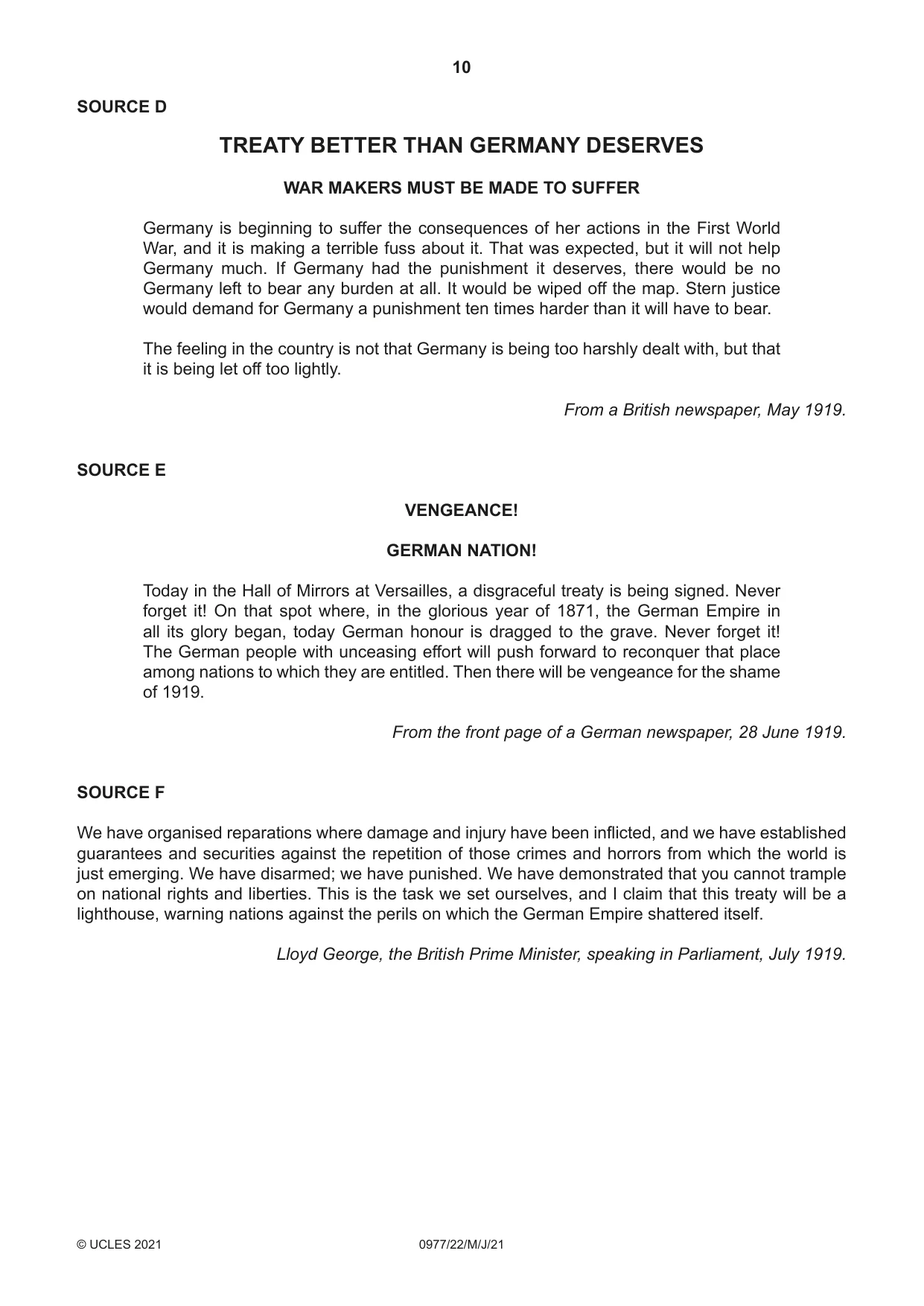 Cambridge IGCSE History (9-1) 0977 2021 May/June Paper 2 · Variant 2 question paper, page 10 of 12