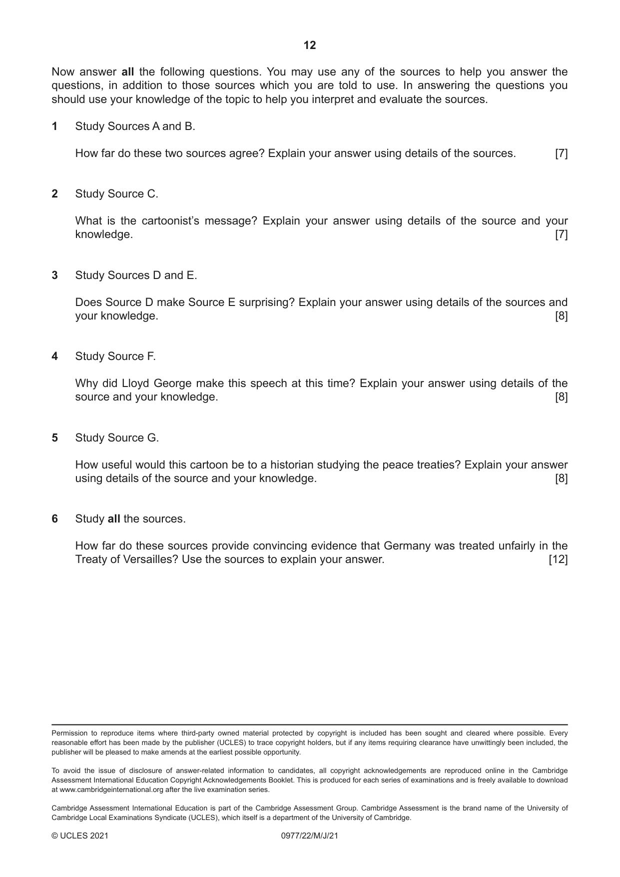 Cambridge IGCSE History (9-1) 0977 2021 May/June Paper 2 · Variant 2 question paper, page 12 of 12