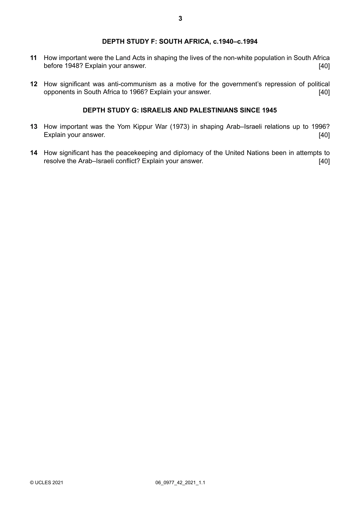 Cambridge IGCSE History (9-1) 0977 2021 May/June Paper 4 · Variant 2 question paper, page 3 of 4