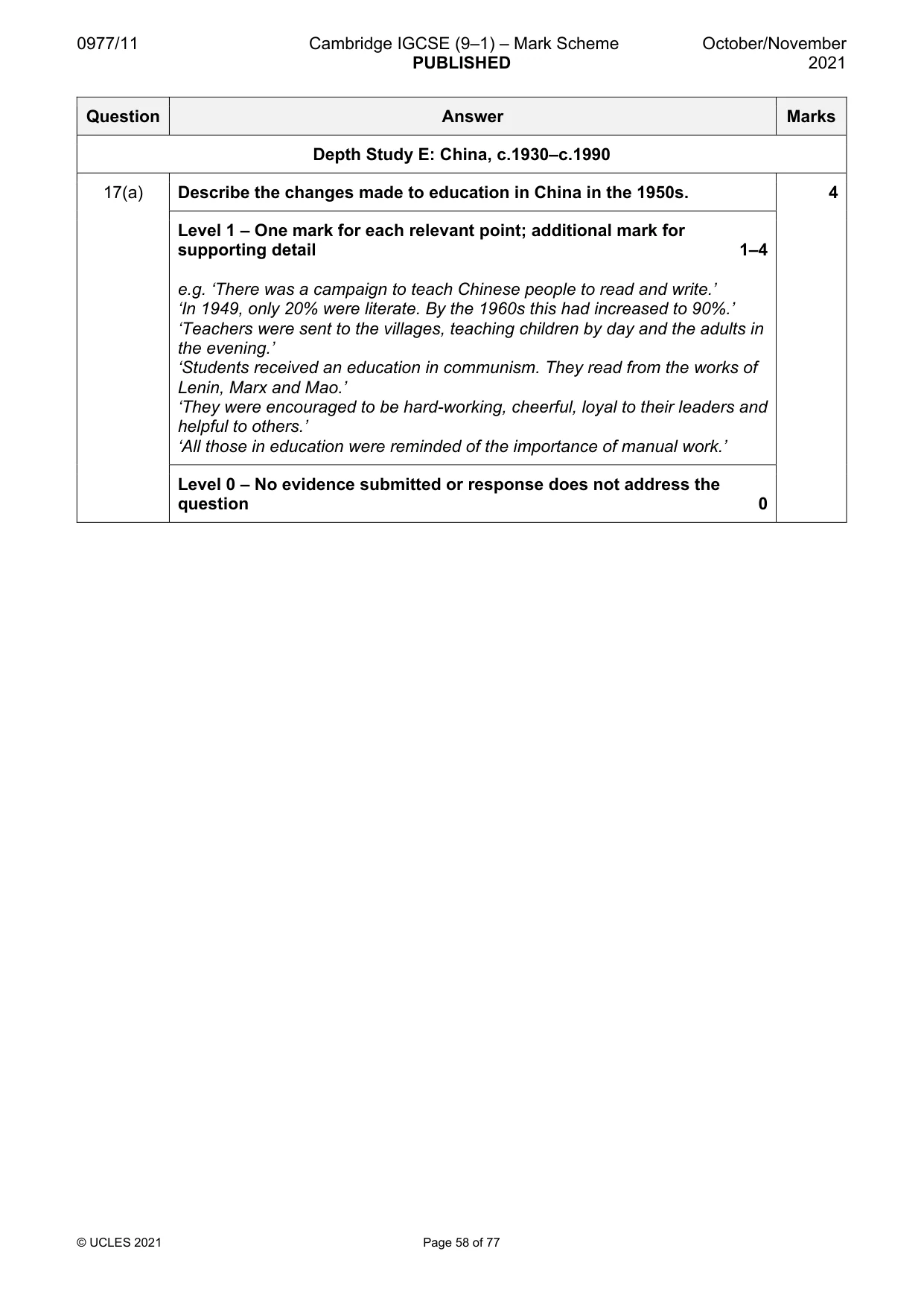 Mark scheme, page 58 of 77