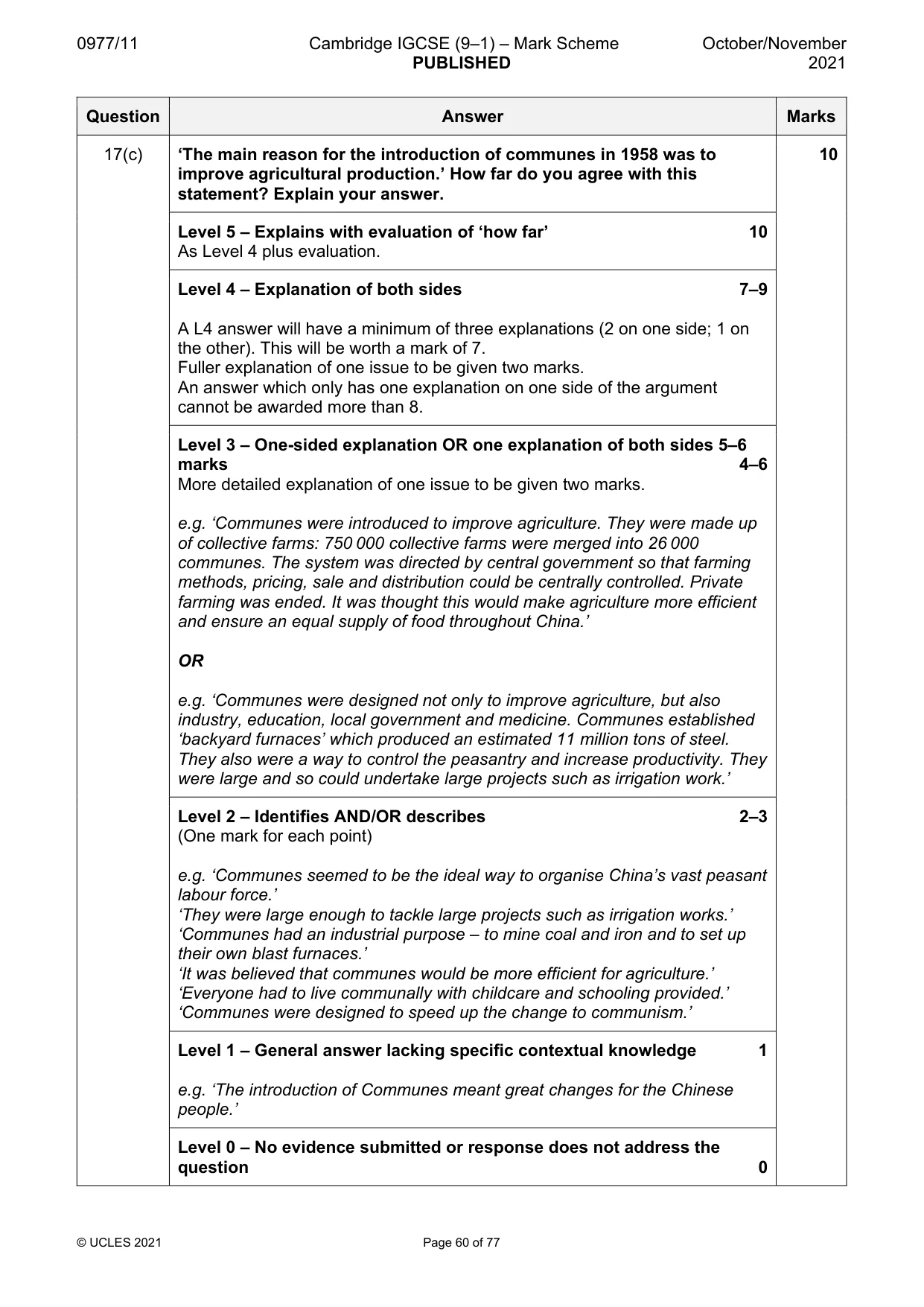 Mark scheme, page 60 of 77