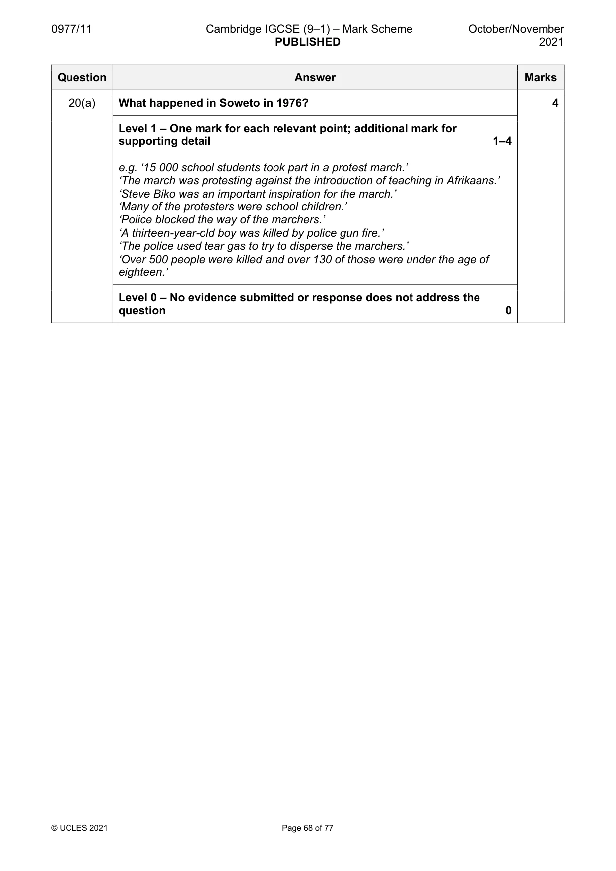 Mark scheme, page 68 of 77